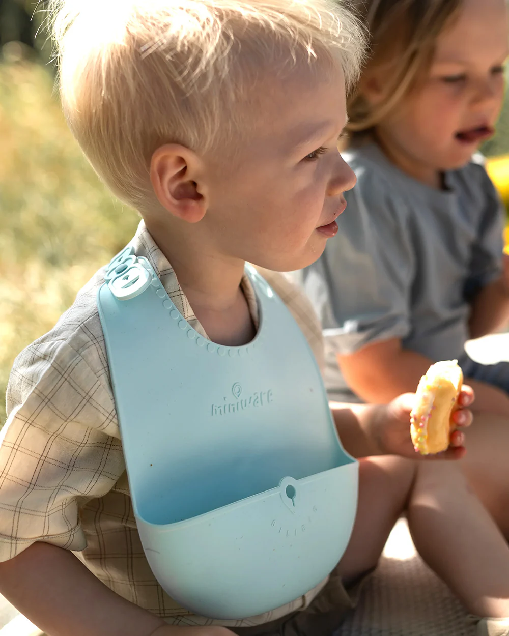 Miniware Roll & Lock Waterproof Silicone Bib-Crumb Catcher To Reduce Mess-Aqua-For Infants - Image 7