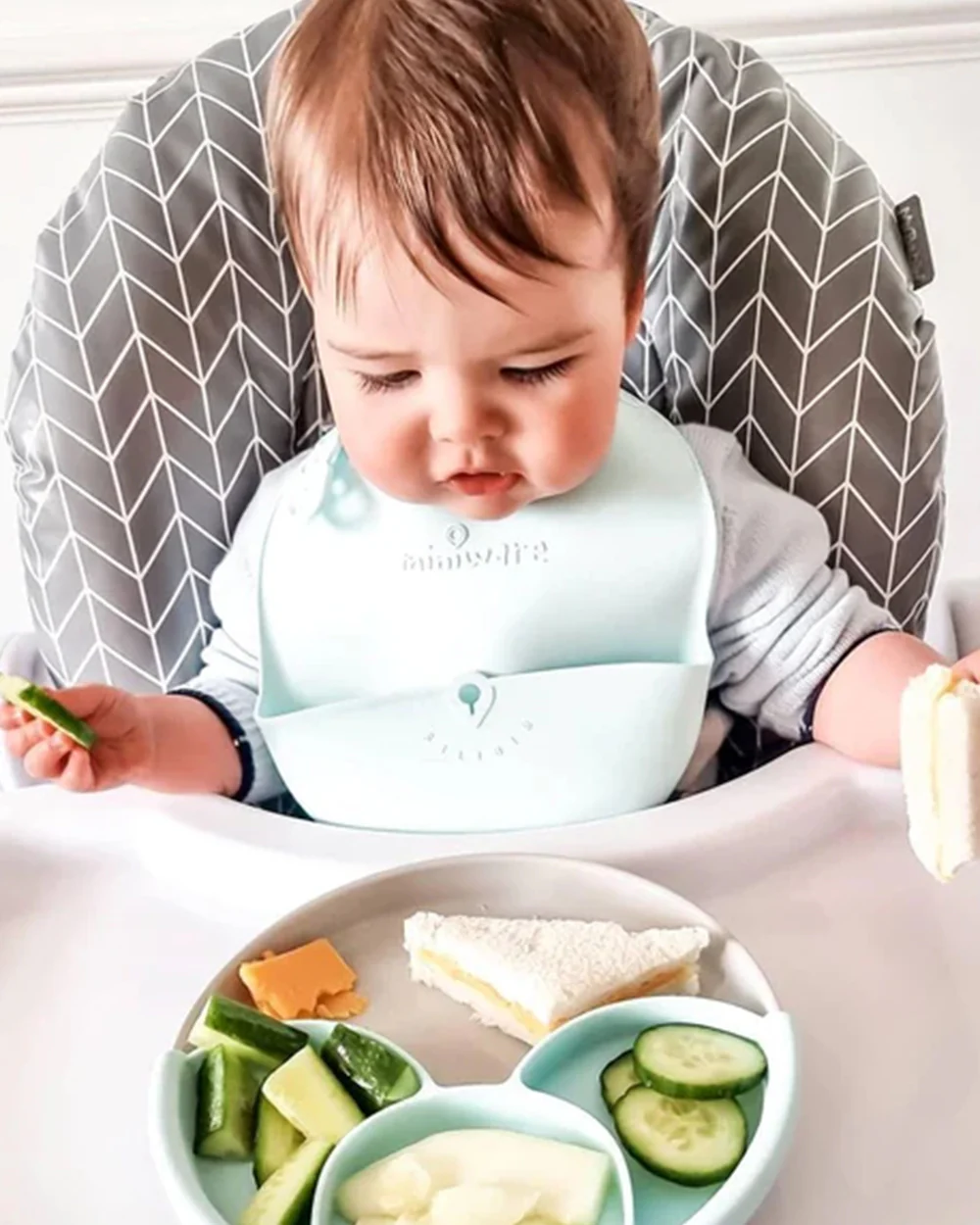 Miniware Roll & Lock Waterproof Silicone Bib-Crumb Catcher To Reduce Mess-Key Lime-For Infants - Image 10