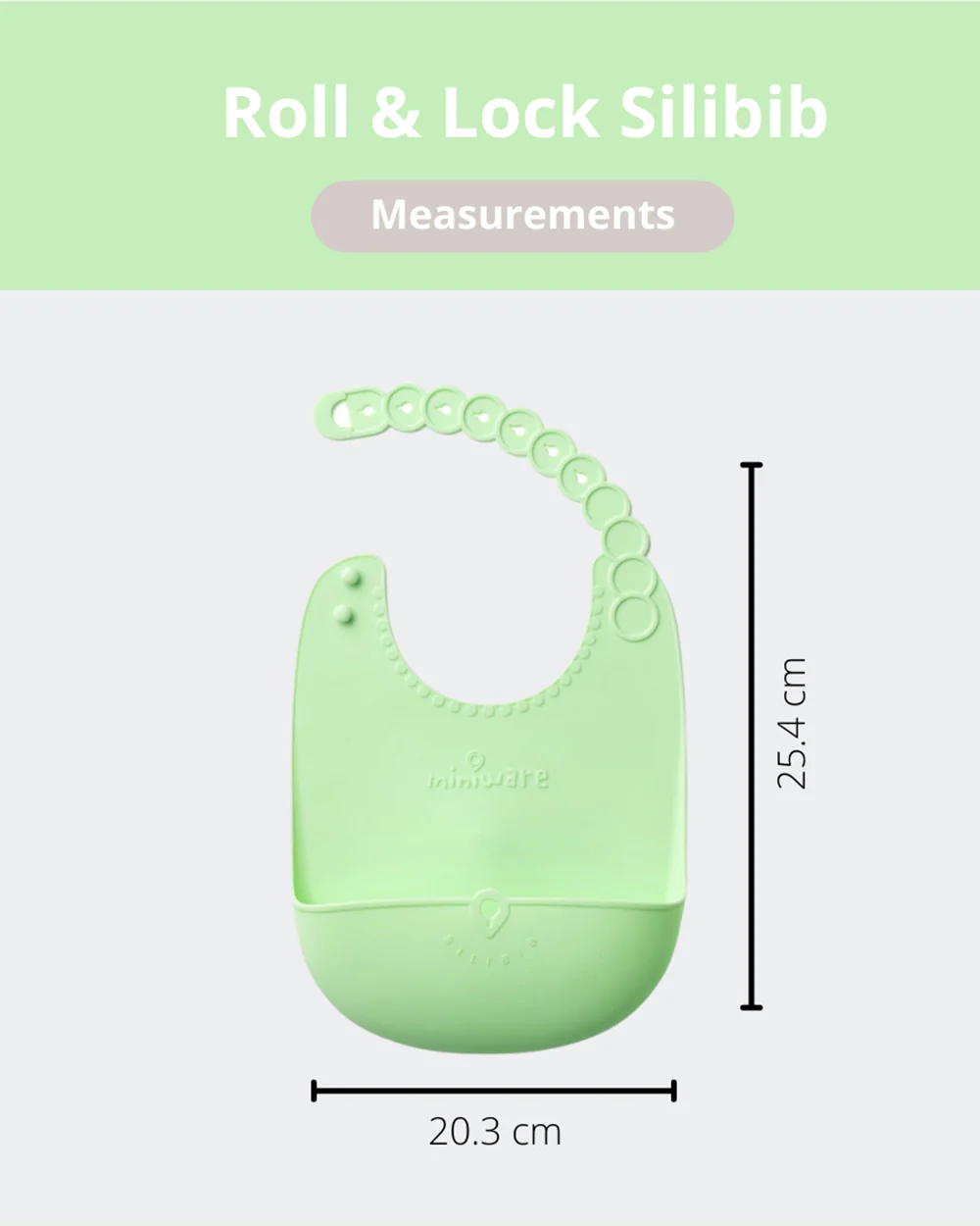 Miniware Roll & Lock Waterproof Silicone Bib-Crumb Catcher To Reduce Mess-Key Lime-For Infants - Image 7
