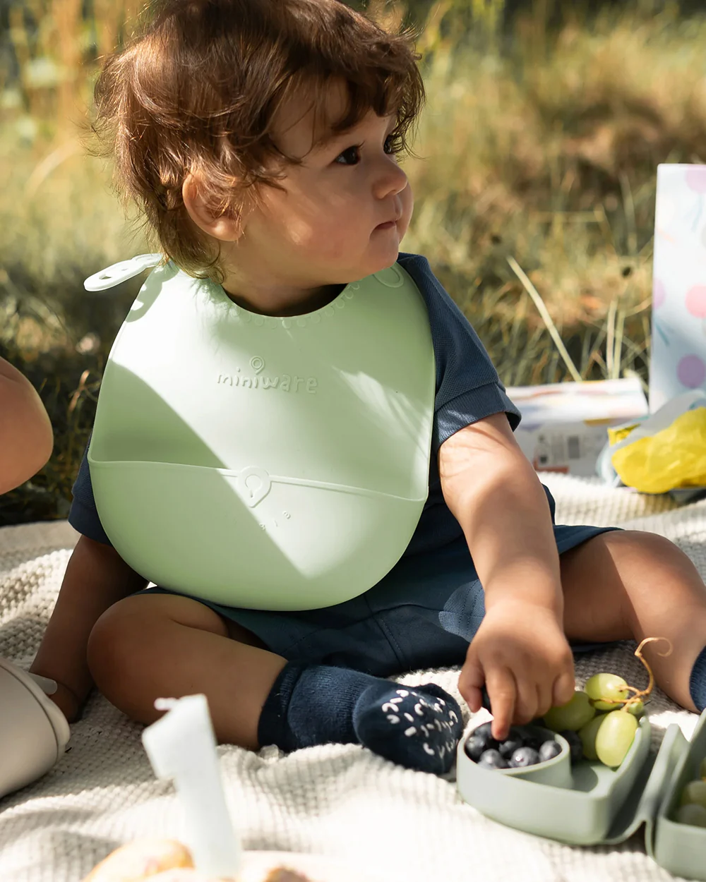 Miniware Roll & Lock Waterproof Silicone Bib-Crumb Catcher To Reduce Mess-Key Lime-For Infants - Image 8