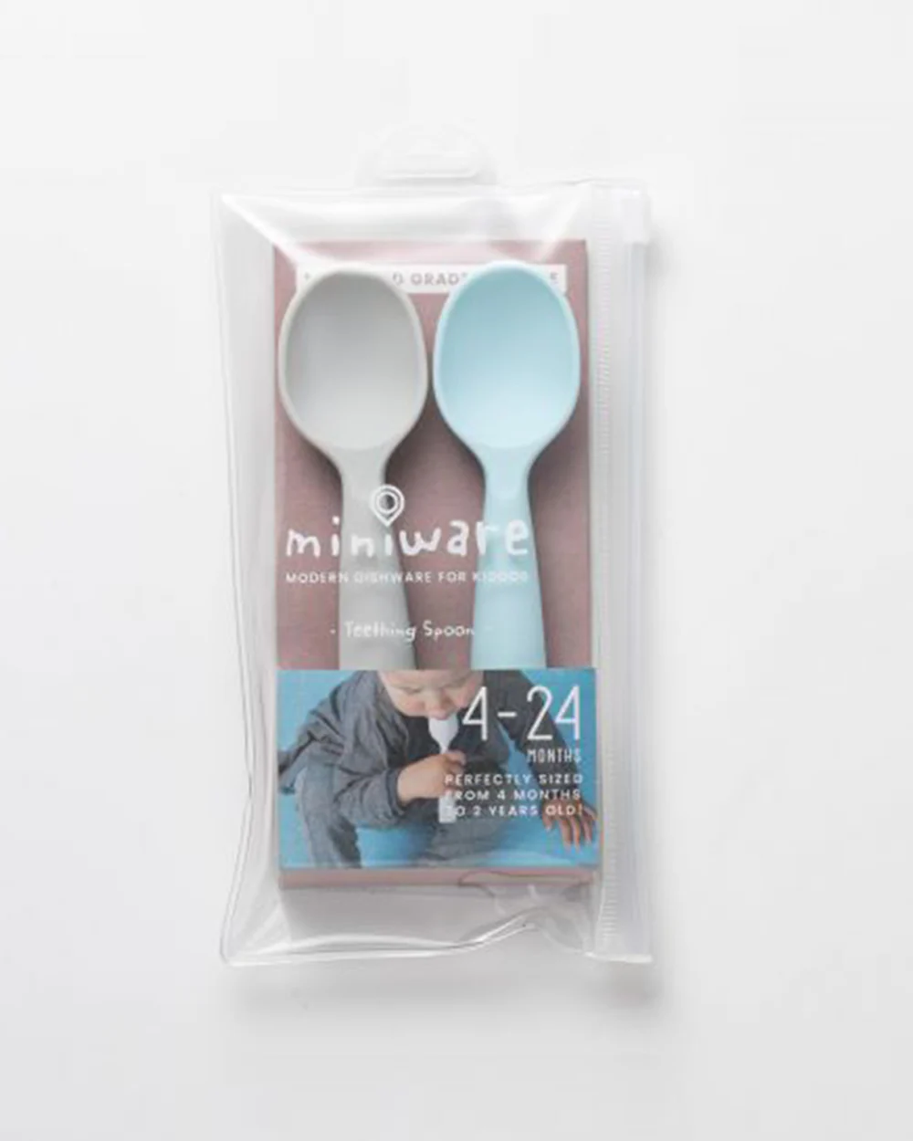 Miniware Silicone Training Spoon Set-Easy Grip Handles-Pack of 2-Grey & Aqua-For Infants - Image 5