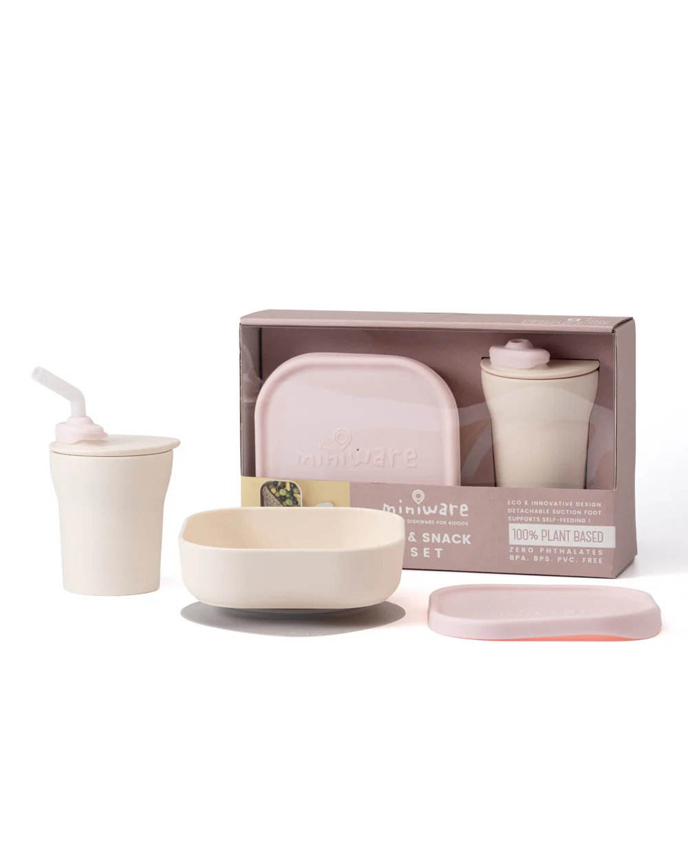 Miniware Sip & Snack-Vanilla & Cotton Candy-With Suction Foot & Sippy Cup-Meal Set-For Feeding Infants - Image 2