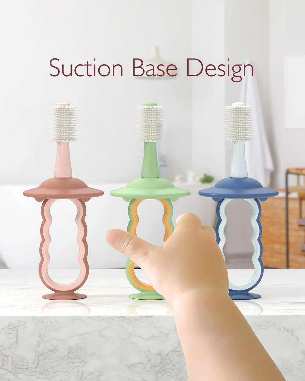 Momcozy 360° Silicone Baby Toothbrush-With Anti-Swallowing Pad & Suction Base-12 to 24M-Pink - Image 6