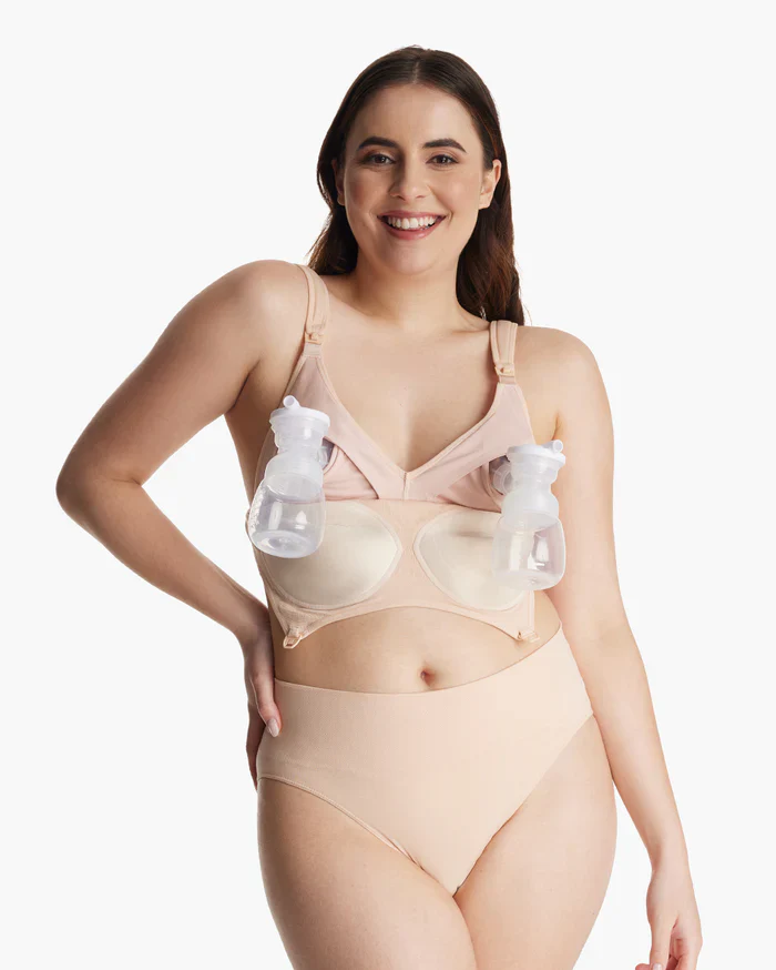 Momcozy All-in-One Super Flexible Pumping Bra-Fixed Padding-Front Clasps-Full Coverage-Oyster Pink - Image 3