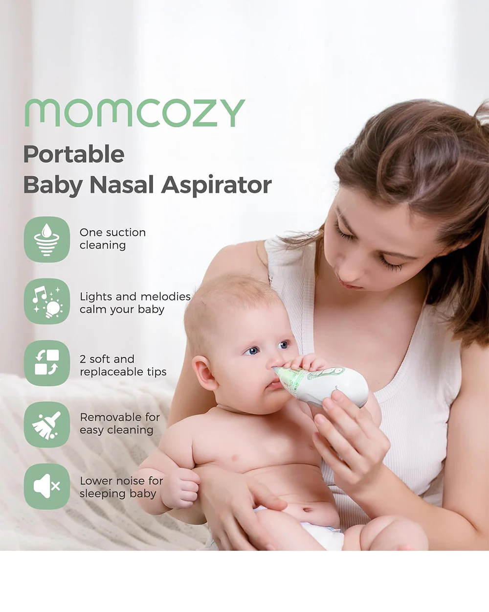 Momcozy Baby Nasal Aspirator Neti Pot-Lightweight & Portable-With 3 Adjustable Suction Levels & Self Cleaning Function-0 to 2Y-For Infants - Image 10