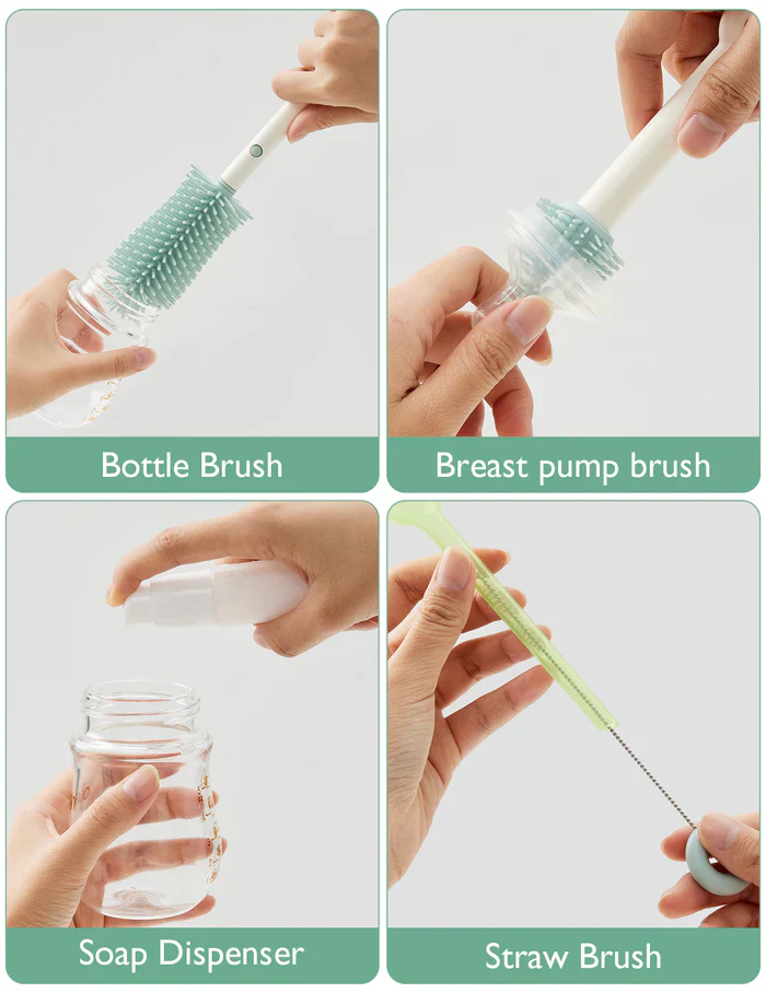 Momcozy Bottle Brush Set - Classic Style, Durable Bristles, Anti-Slip Handle - 360° Cleaning & Portable Drying Rack - Image 2