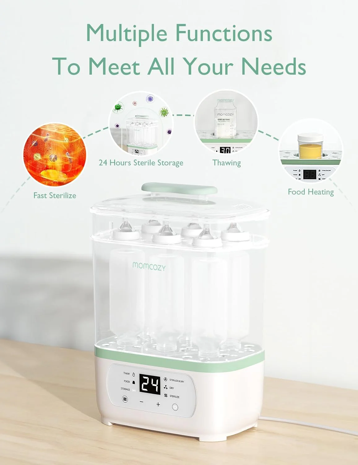 Momcozy Electric Bottle Sterilizer & Dryer - 8-in-1 Multi-Function - Large Capacity - Auto Shut Off - Safe & Efficient - Image 3