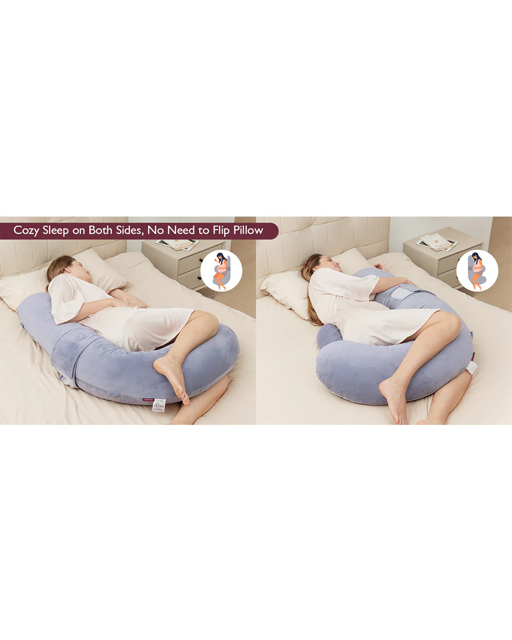 Momcozy F Shaped Pregnancy Pillow-Full Body Support-Grey-with Adjustable Wedge Pillow & Removable Velvet Cover-For Maternity - Image 13