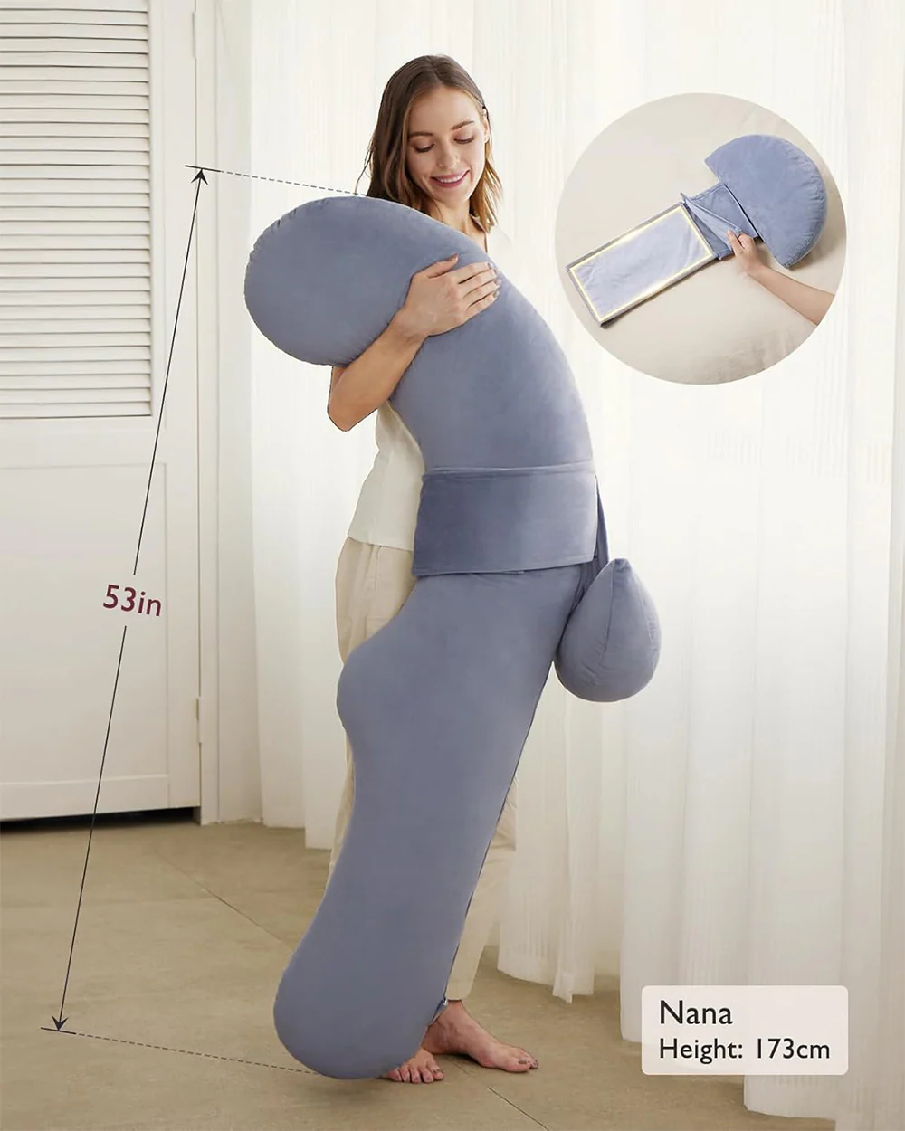Momcozy F Shaped Pregnancy Pillow-Full Body Support-Grey-with Adjustable Wedge Pillow & Removable Velvet Cover-For Maternity - Image 8