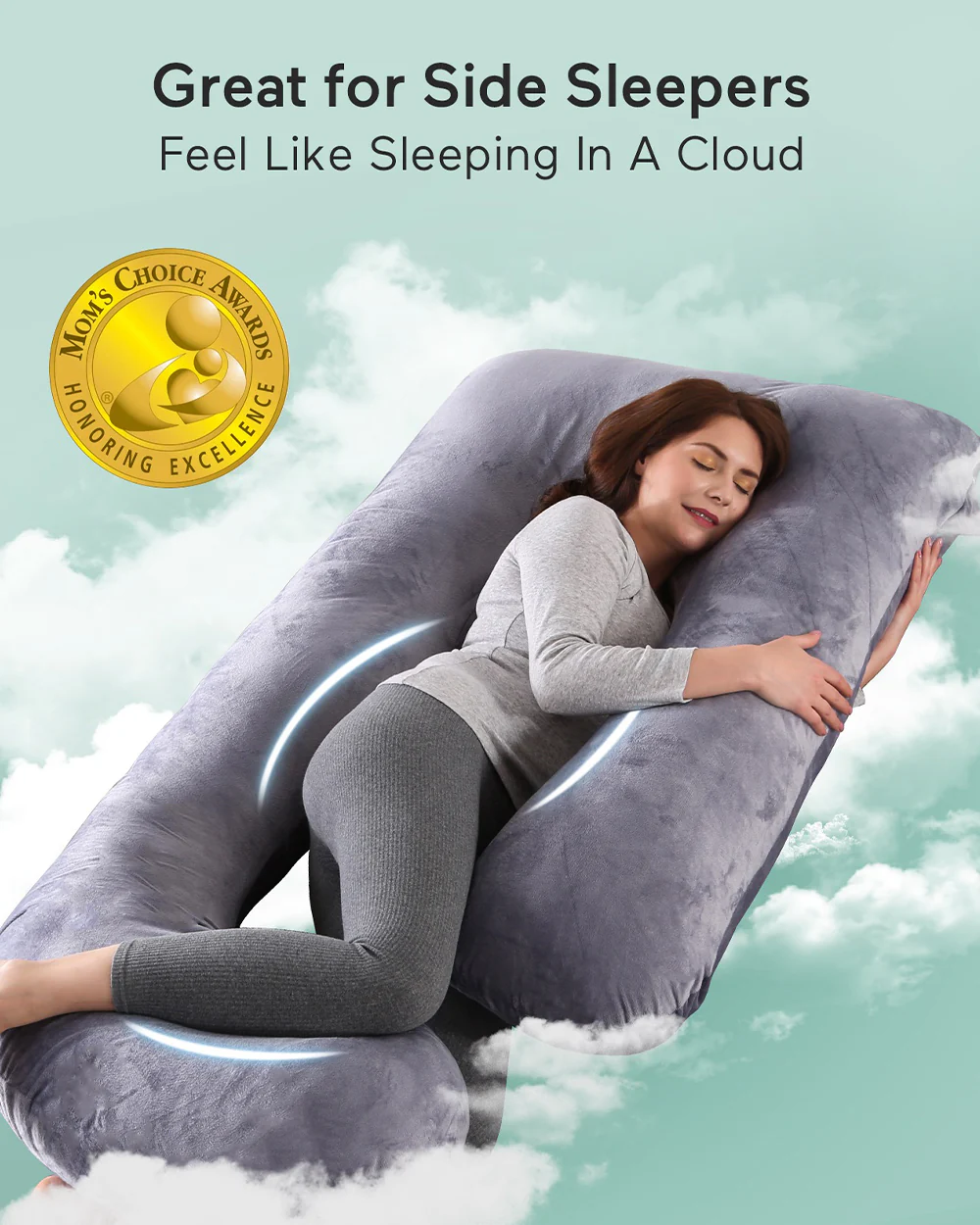 Momcozy G shaped Pregnancy Pillow-Full Body-Grey-Velvet-Removable & Washable Cover-For Maternity - Image 16