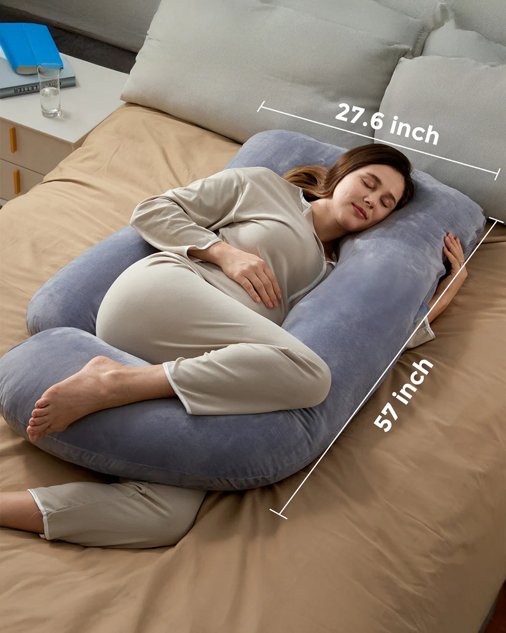 Momcozy G shaped Pregnancy Pillow-Full Body-Grey-with Cooling Fabric and Removable & Washable Cover-For Maternity - Image 2