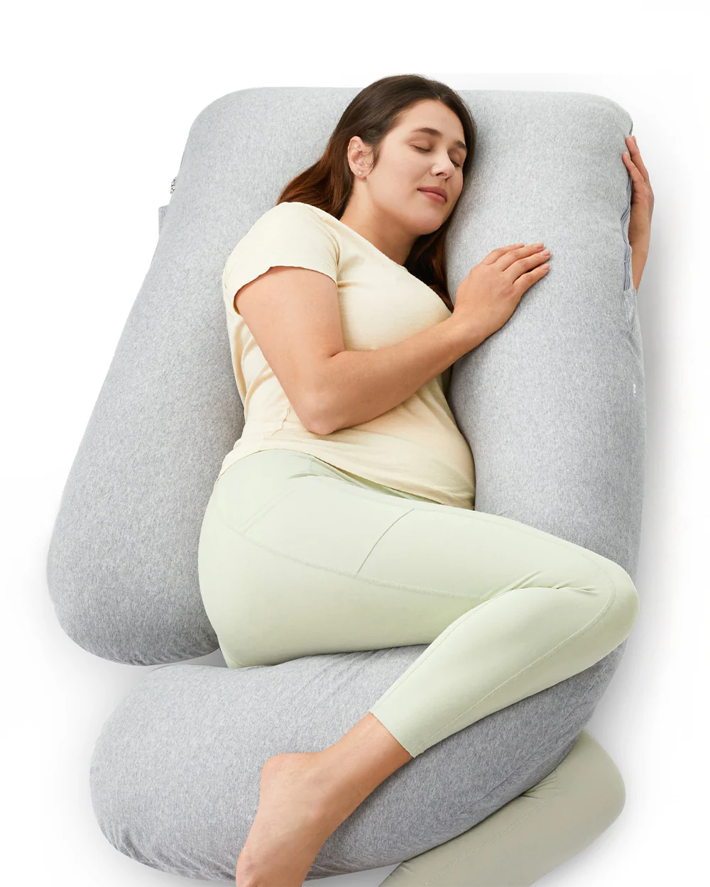 Momcozy G shaped Pregnancy Pillow-Full Body-Melange Grey-Cotton-Removable & Washable Cover-For Maternity