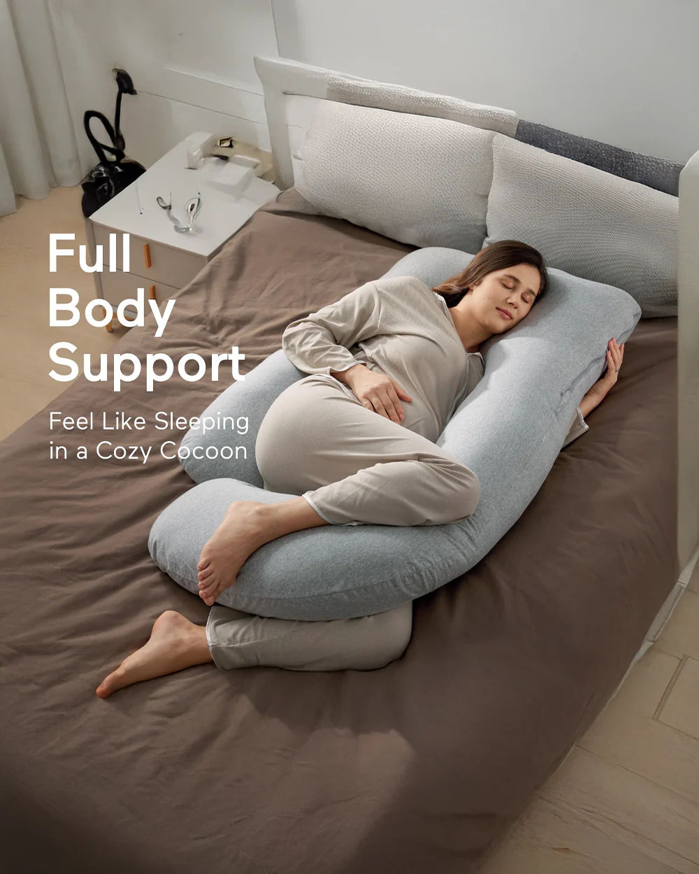Momcozy G shaped Pregnancy Pillow-Full Body-Melange Grey-Cotton-Removable & Washable Cover-For Maternity - Image 6
