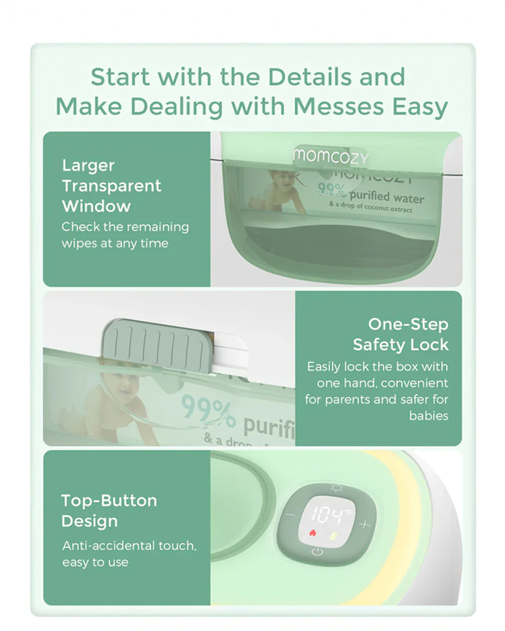 Momcozy Large Capacity Baby Wipe Warmer-3 Level Warm Light-4 Level Temperature Adjustments with Quick Heating-Compatible with 60-80 pcs - Image 8