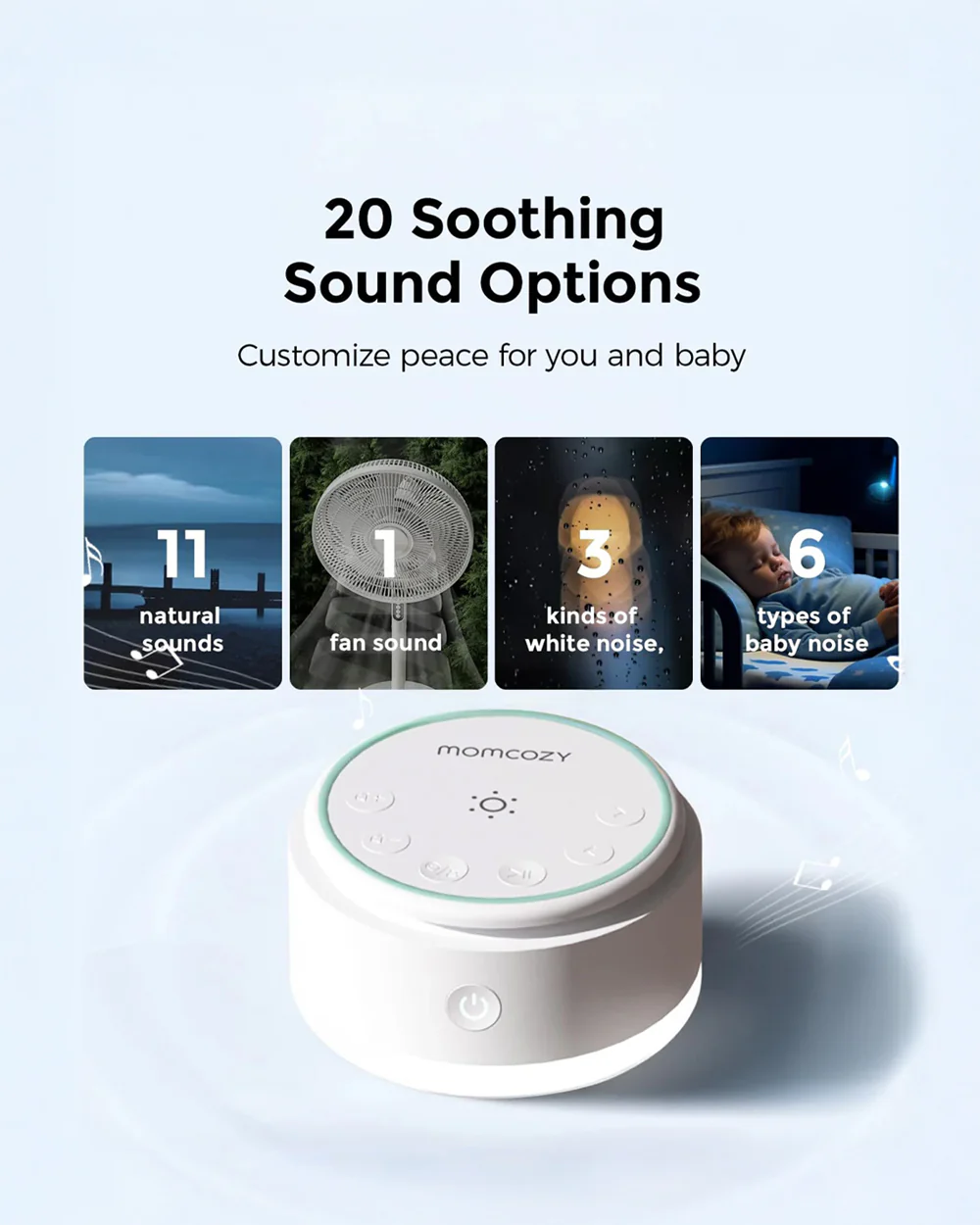 Momcozy Portable Baby Sound Machine-With 20 Soothing Sounds & Dimmable Touch Lamp-White Noise Machine For Baby's Sound Sleep-0M+ - Image 8