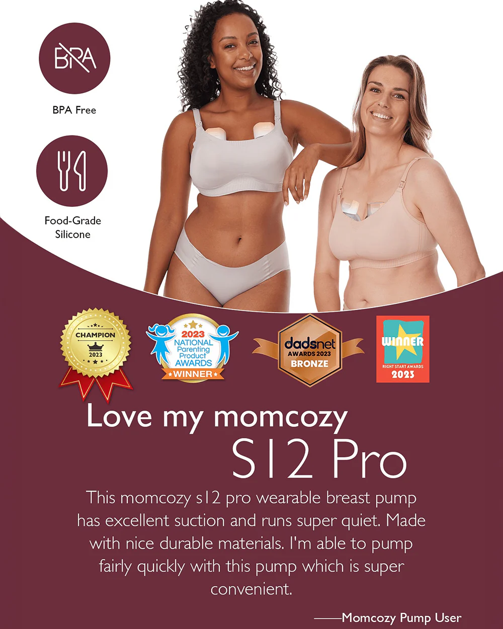 Momcozy S12 Pro Wearable 3 Modes & 9 Levels Electric Breast Pump-For Easy Pumping-Portable with soft double sealed flange-24mm-Smart Display-Pack of 2-Oing - Image 8