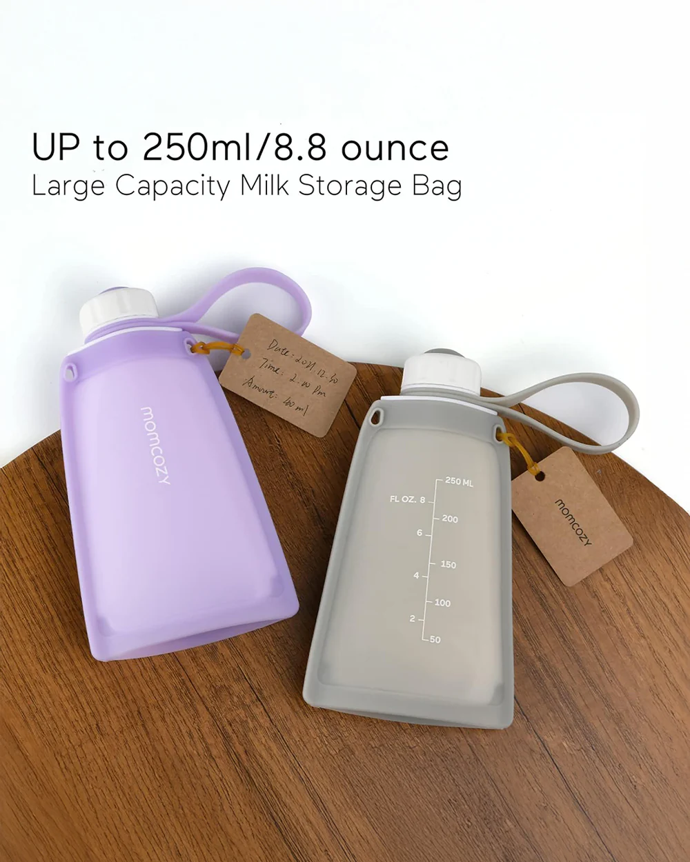 Momcozy Silicone Breast Milk Storage Bags-Reusable-Strong Seal-Knob Lid Design-Freezer Safe-Leak Proof-Pack of 5-Purple-250ml - Image 7