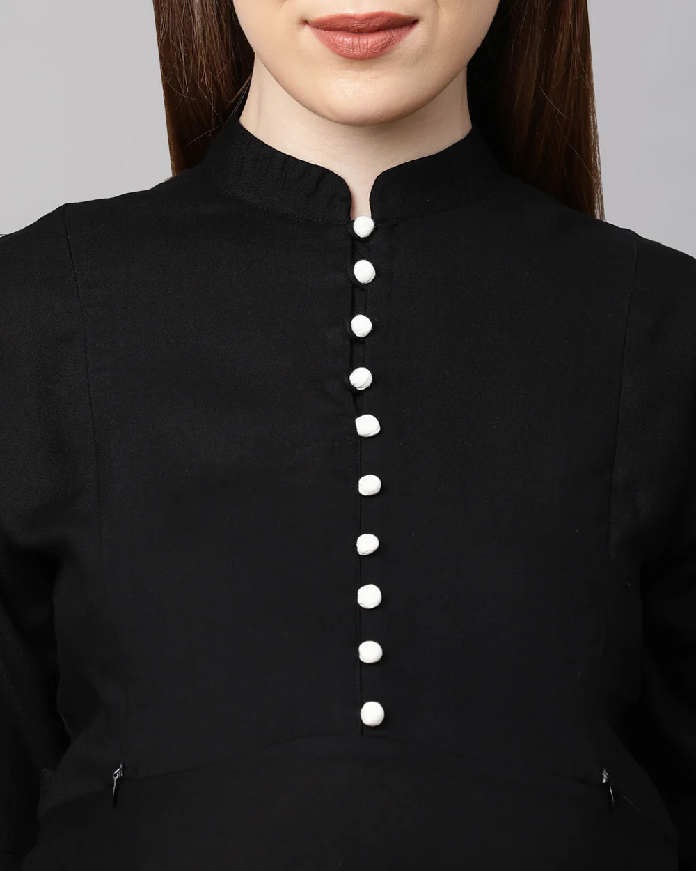 MomToBe Black Maternity Nursing Kurta-Solid Color-Rayon-Mandarin Collar-Half Sleeves-Bump Friendly - Image 8