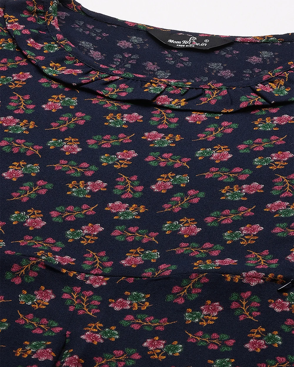 MomToBe Navy Blue Maternity Nursing Nighty-Floral Print-Cotton Blend-Round Neck-Bump Friendly - Image 7