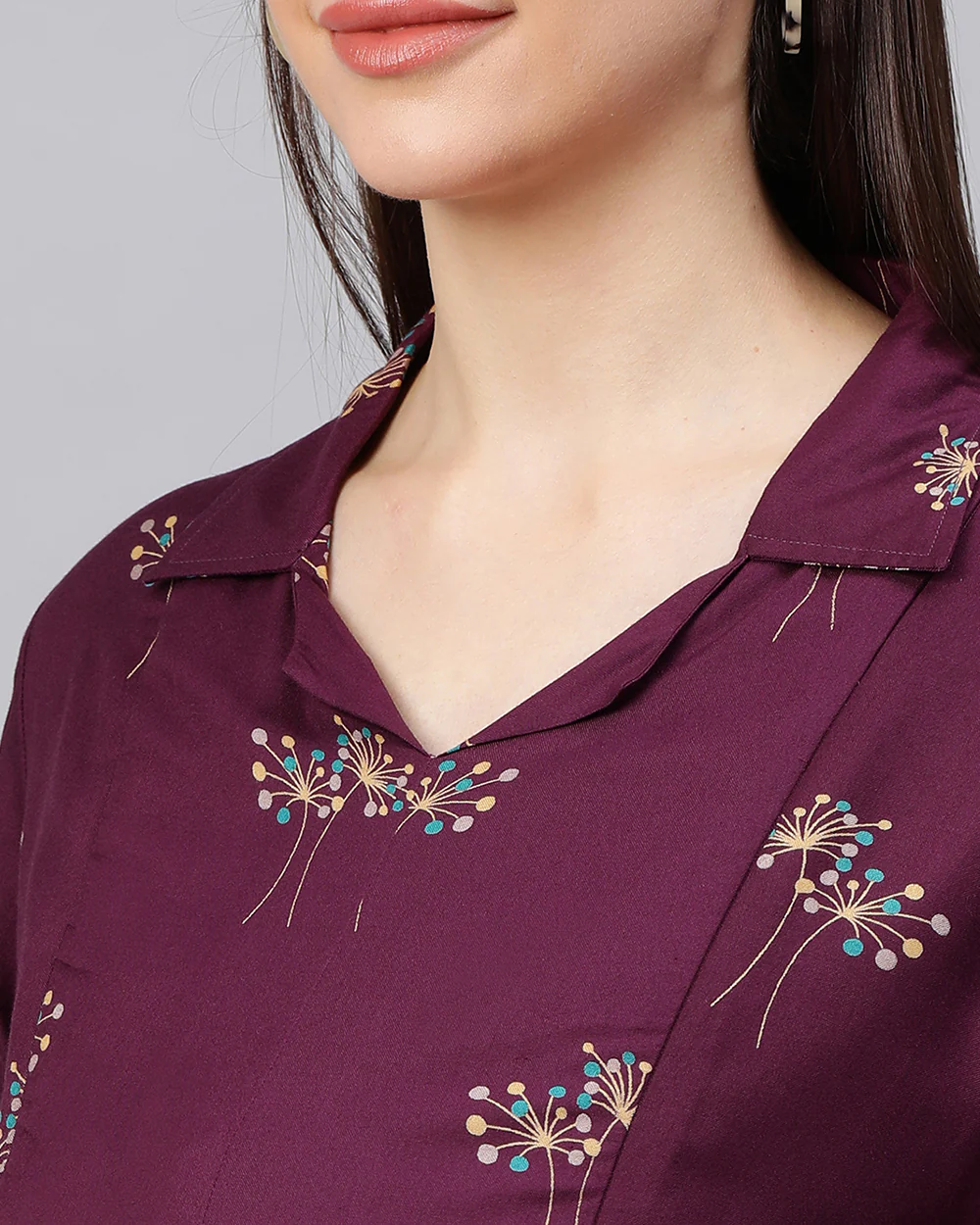 MomToBe Purple Maternity Nursing Dress-Floral Print-Rayon-Notch Neck-Bump Friendly - Image 6