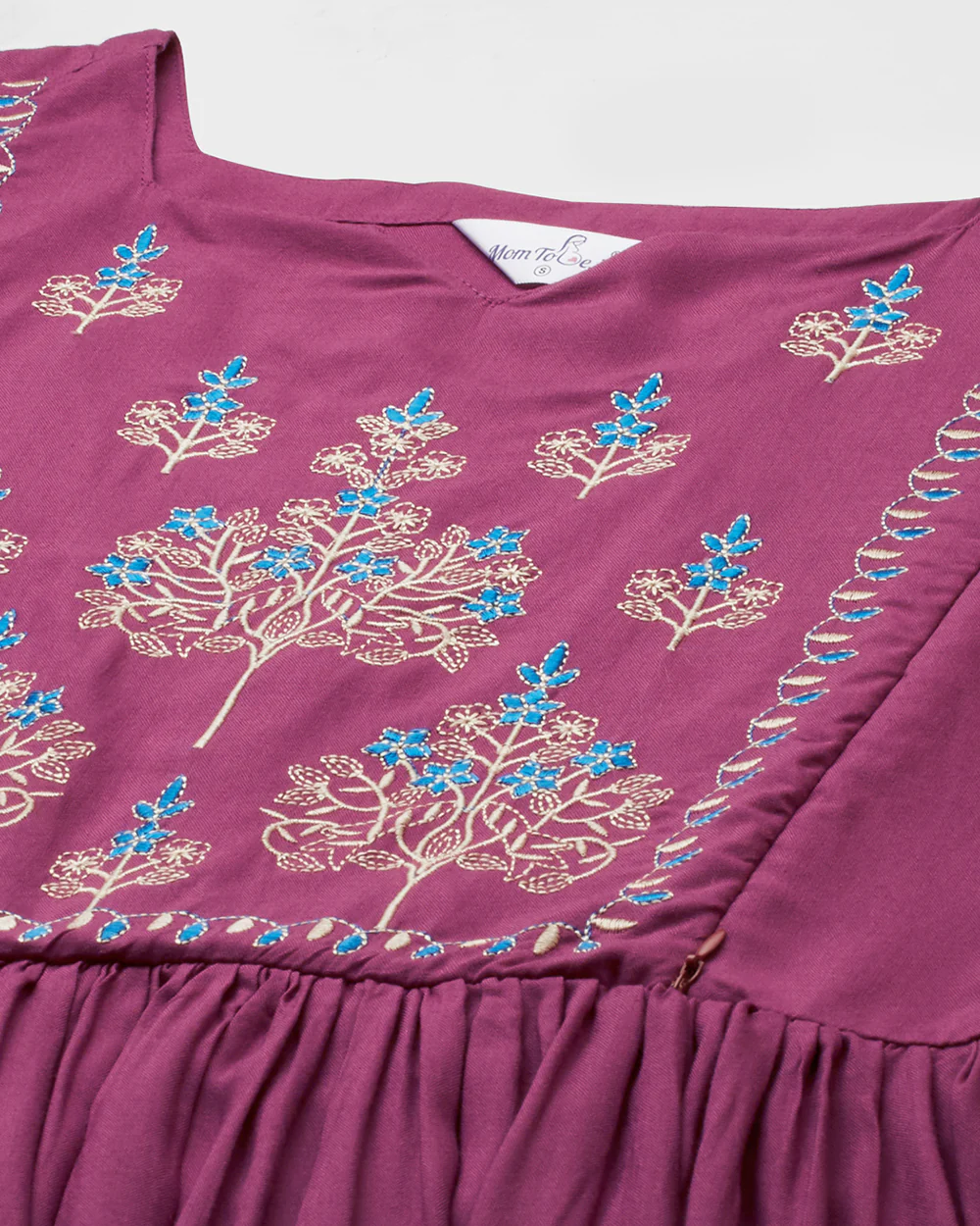 MomToBe Purple Maternity Nursing Kurta-Embroidered Print-Rayon-Notch Neck-Bump Friendly - Image 7