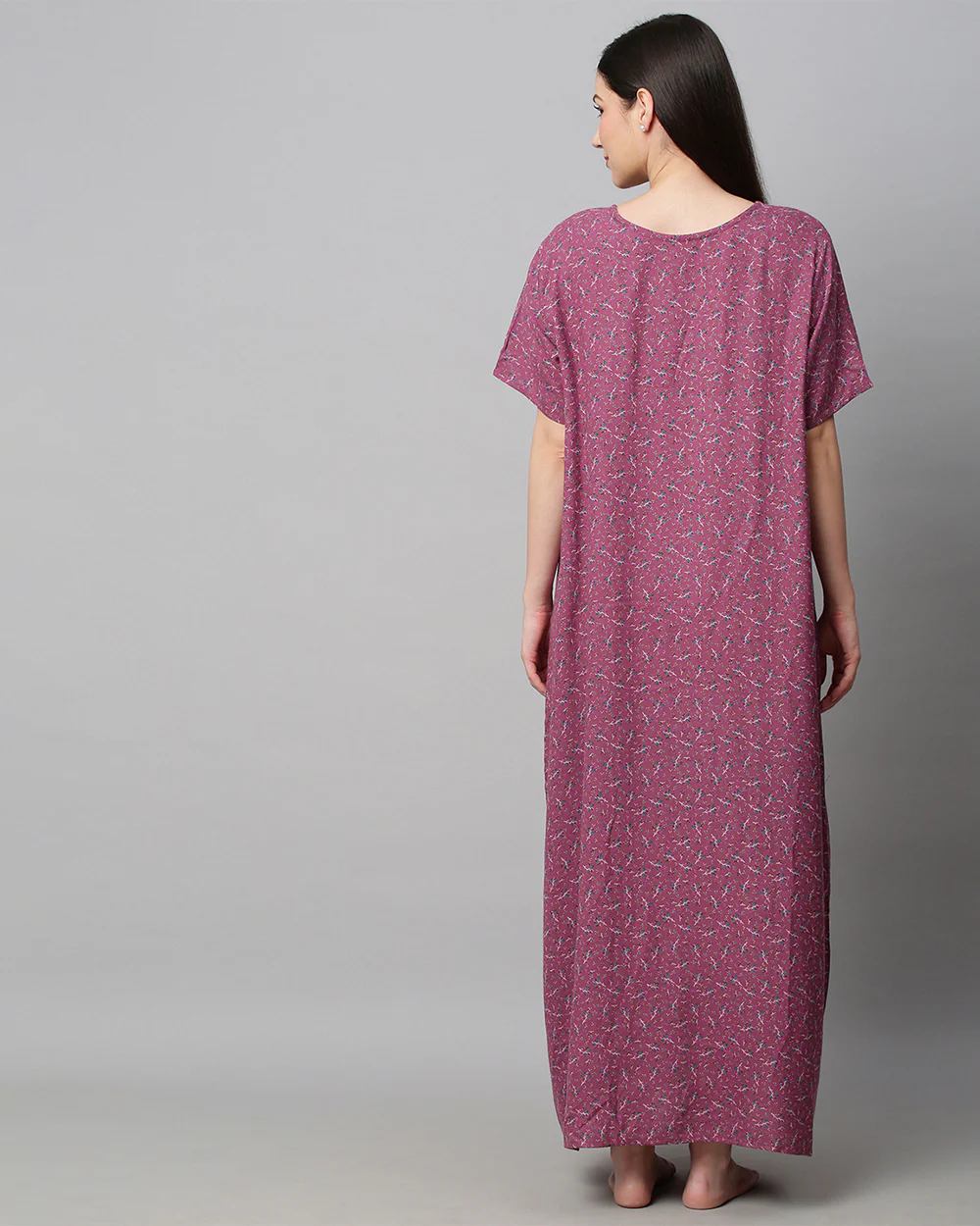 MomToBe Purple Maternity Nursing Nighty-Floral Print-Cotton Blend-Sweetheart Neck-Bump Friendly - Image 4
