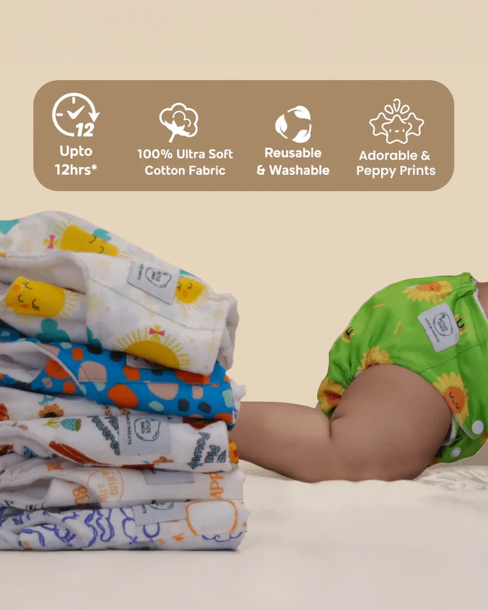 Mother Sparsh Beary Cute Plant Powered Cloth Dry Feel Diaper-Padded Underwear With Super Zorb Soaker Insert-Washable & Reusable-3 to 36M - Image 5