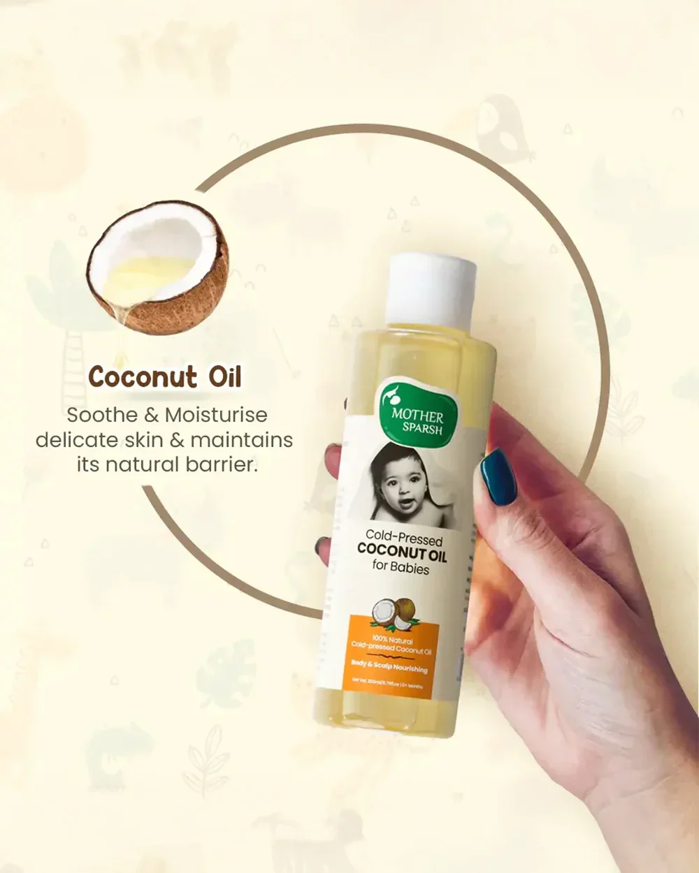 Mother Sparsh Cold Pressed Coconut Baby Massage Oil (200 ml), Natural Mosquito Repellent Spray & Nourishing Baby Hair Oil (100ml) - Image 4