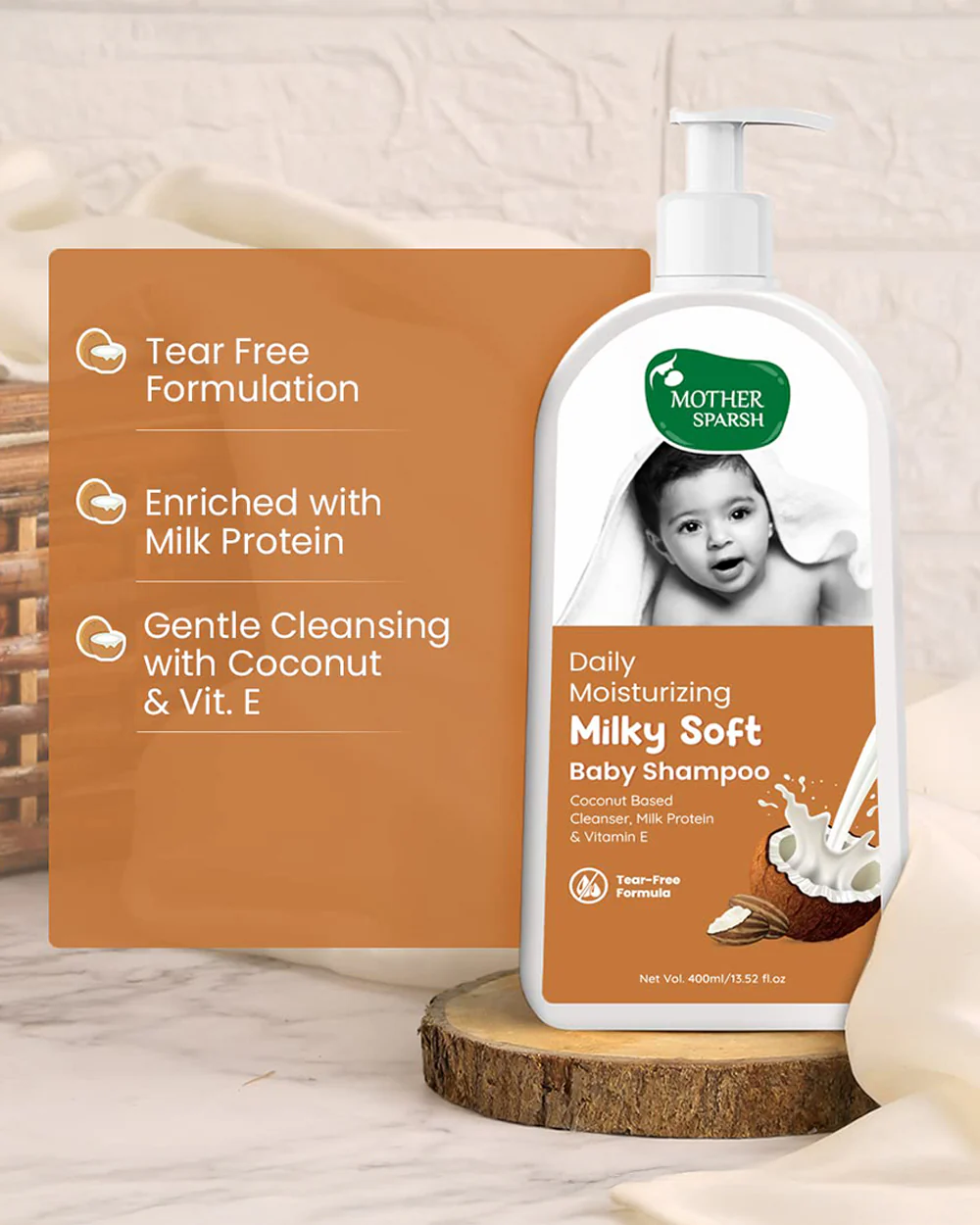 Mother Sparsh Daily Moisturizing Milky Soft Baby Shampoo-With Milk & Coconut Oil - Image 4