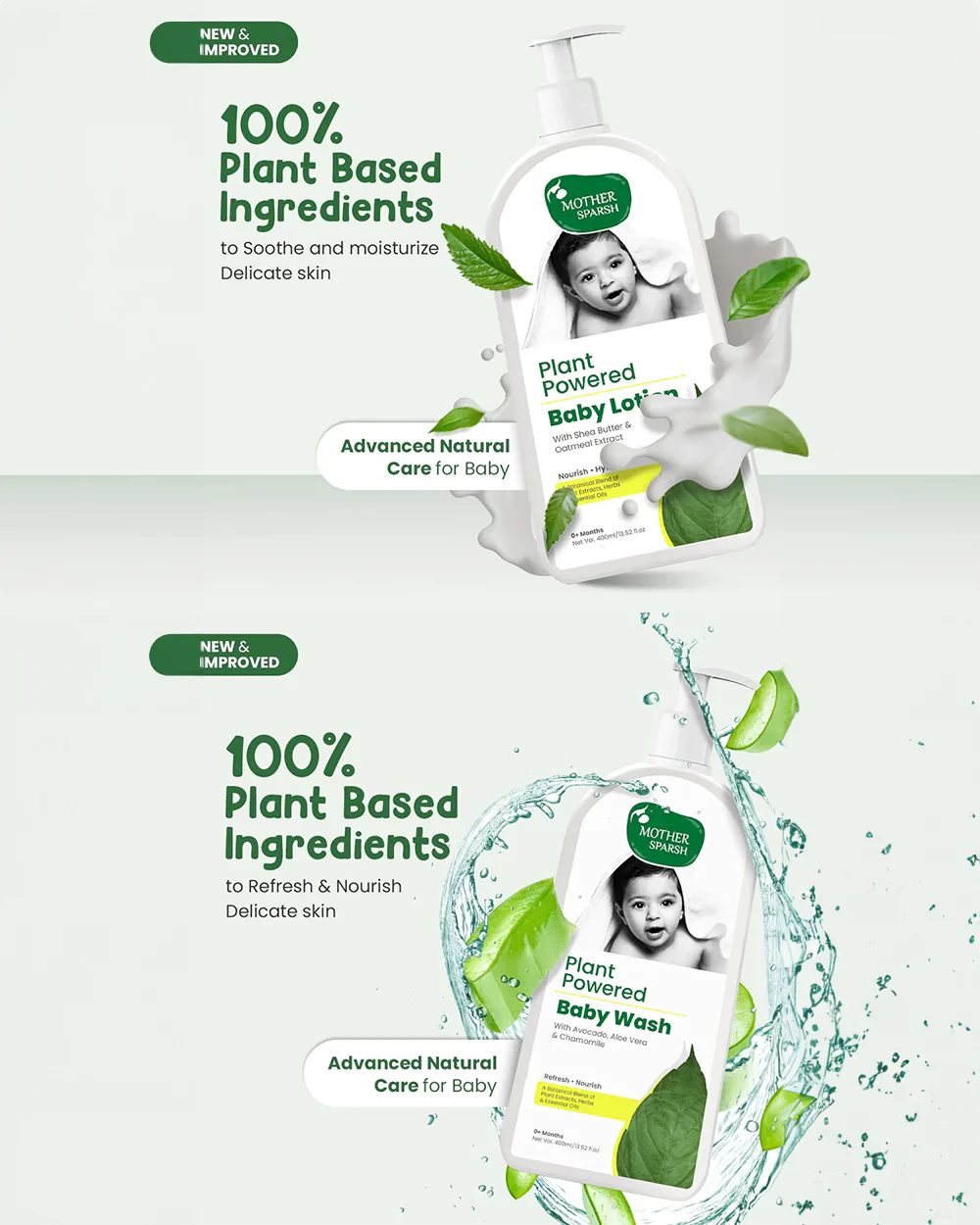 Mother Sparsh Plant Powered-Baby Body Wash (400 ml) & Baby Lotion (400 ml)