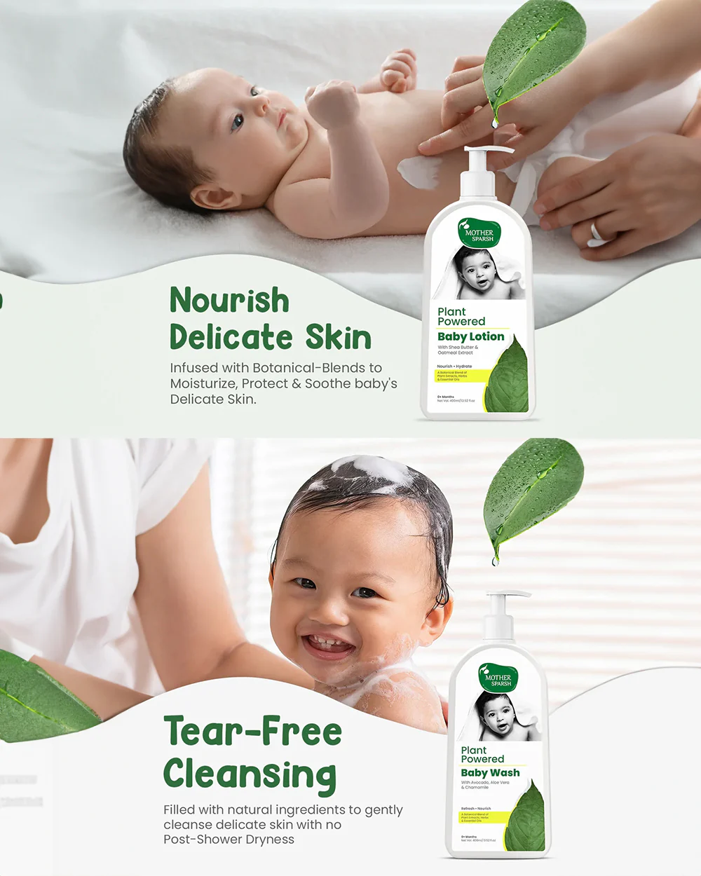 Mother Sparsh Plant Powered-Baby Body Wash (400 ml) & Baby Lotion (400 ml) - Image 2