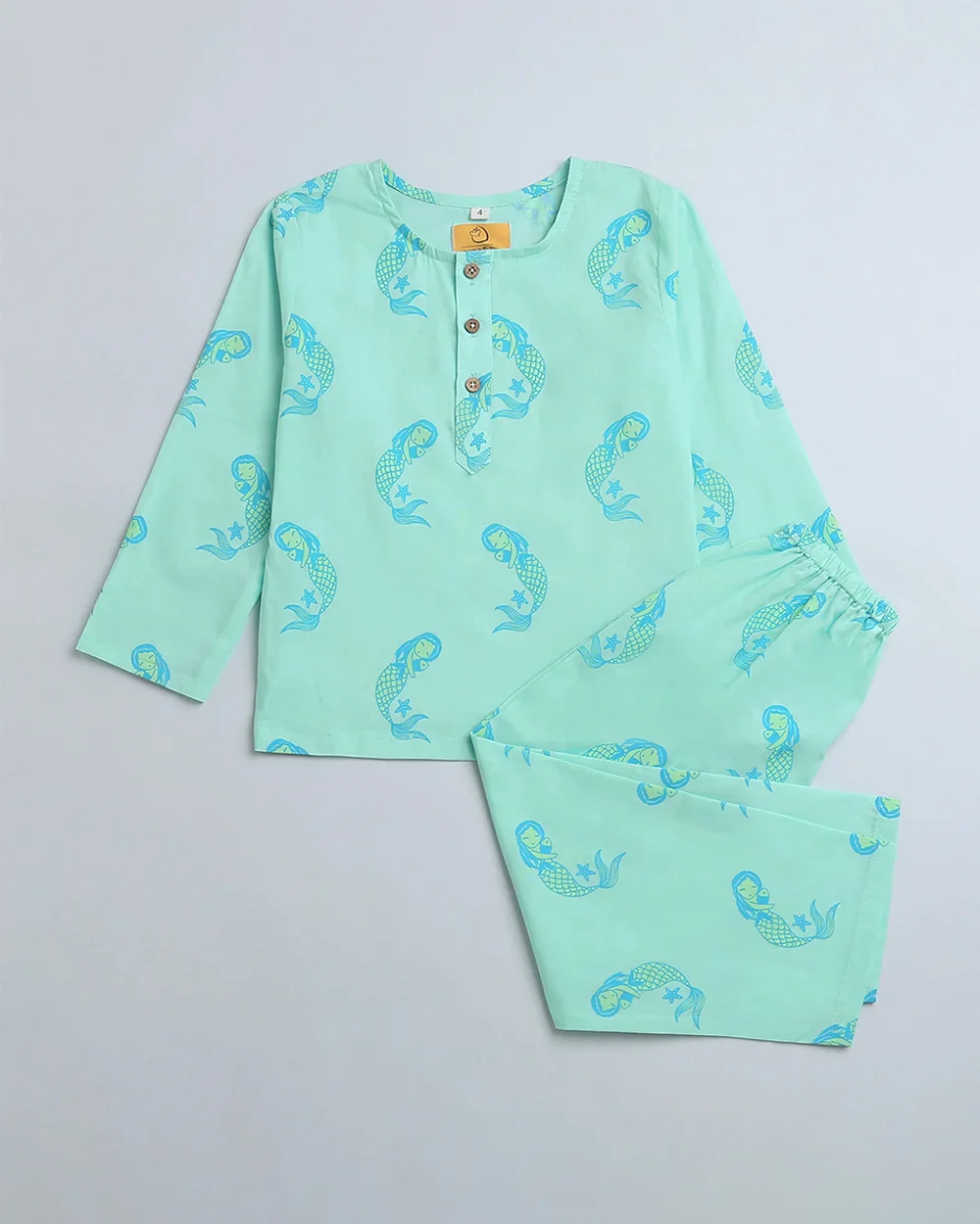 Mouse in the House Green Nightsuit-Adella The Mermaid-Cotton-For Infants - Image 2