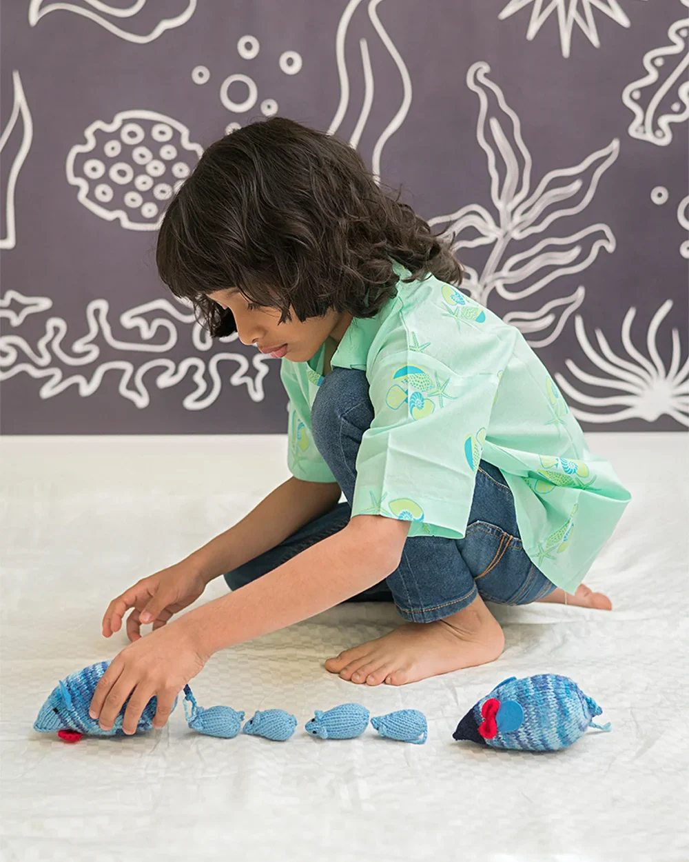 Mouse in the House Light Blue Shirt-Olive The Seashells-Cotton-For Infants - Image 5
