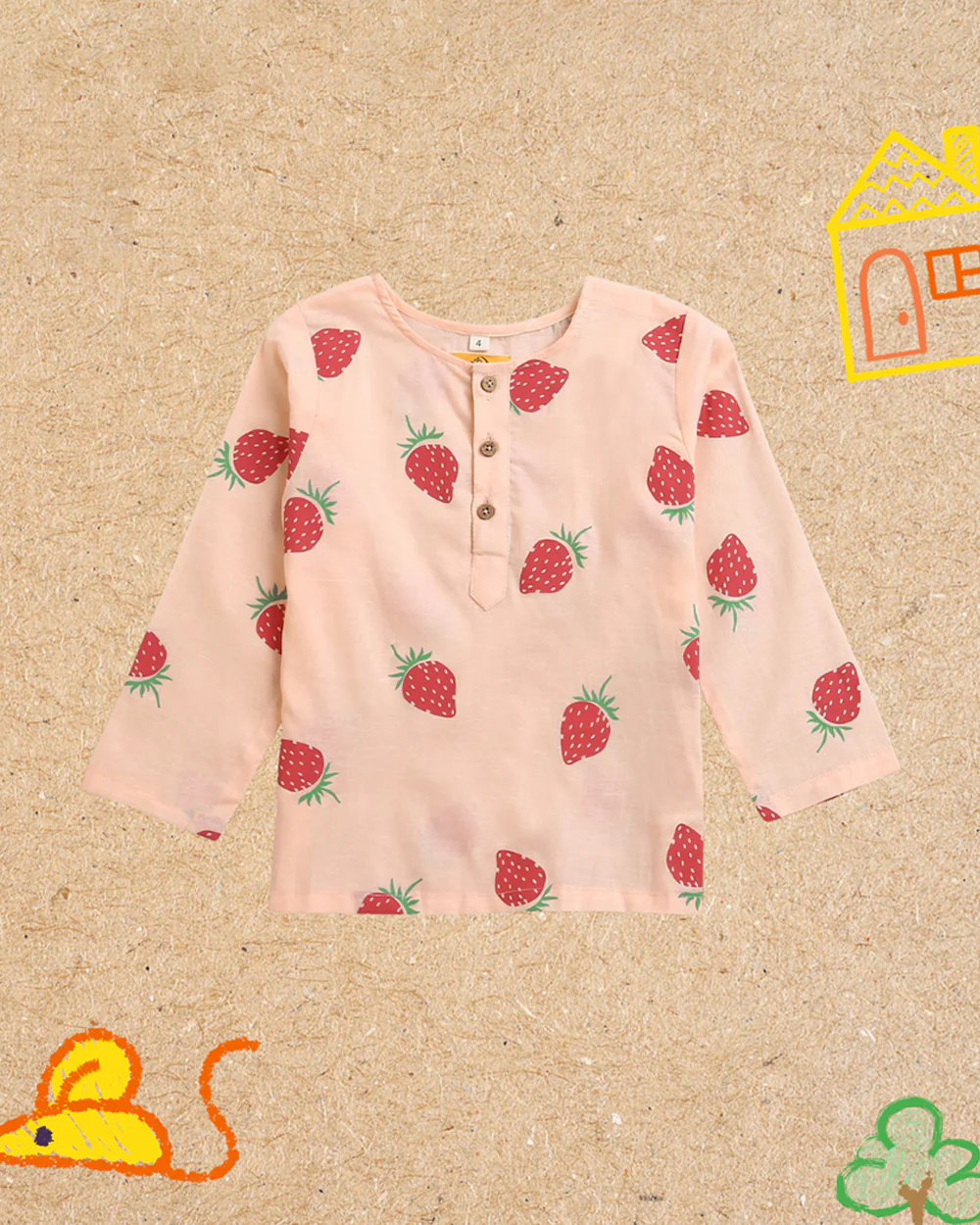 Mouse in The House Peach Nightsuit-A Fresh Strawberry-Cotton-For Infants - Image 5