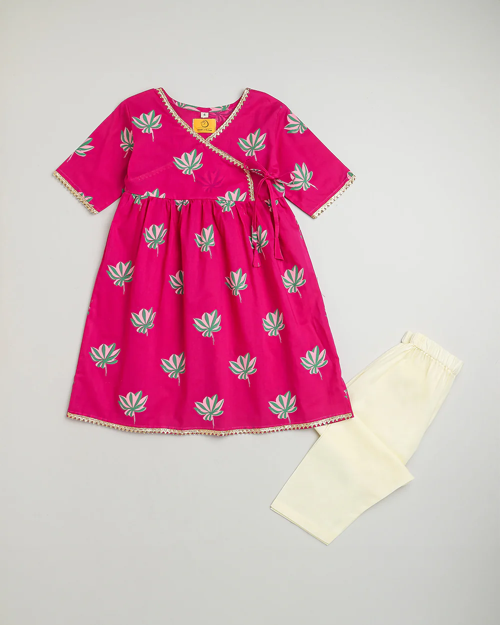 Mouse in the house Pink Kurta Set-Lotus Bloom-Cotton-For Infants - Image 3