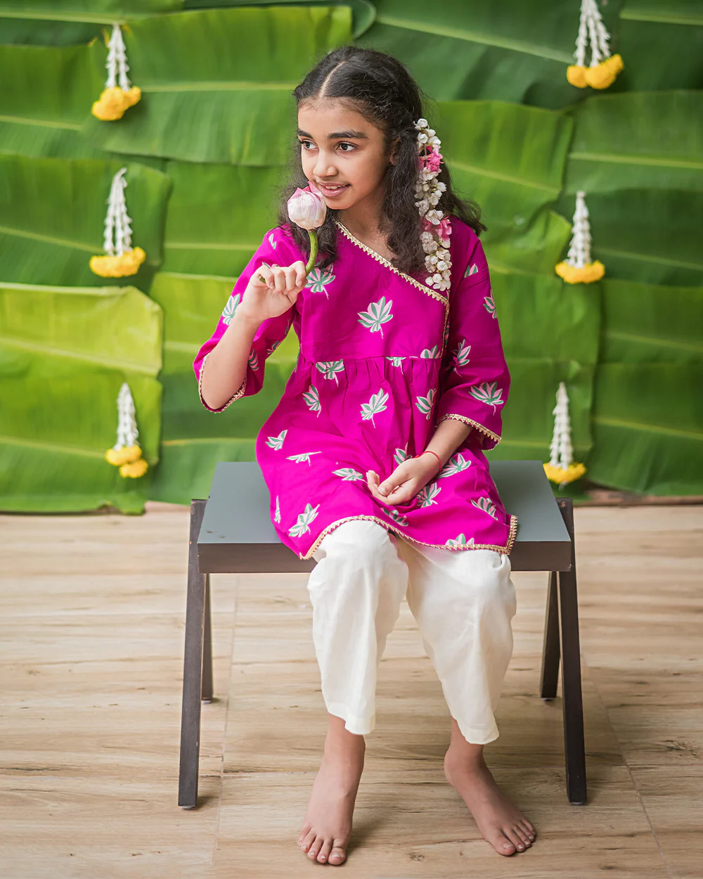 Mouse in the house Pink Kurta Set-Lotus Bloom-Cotton-For Infants - Image 4