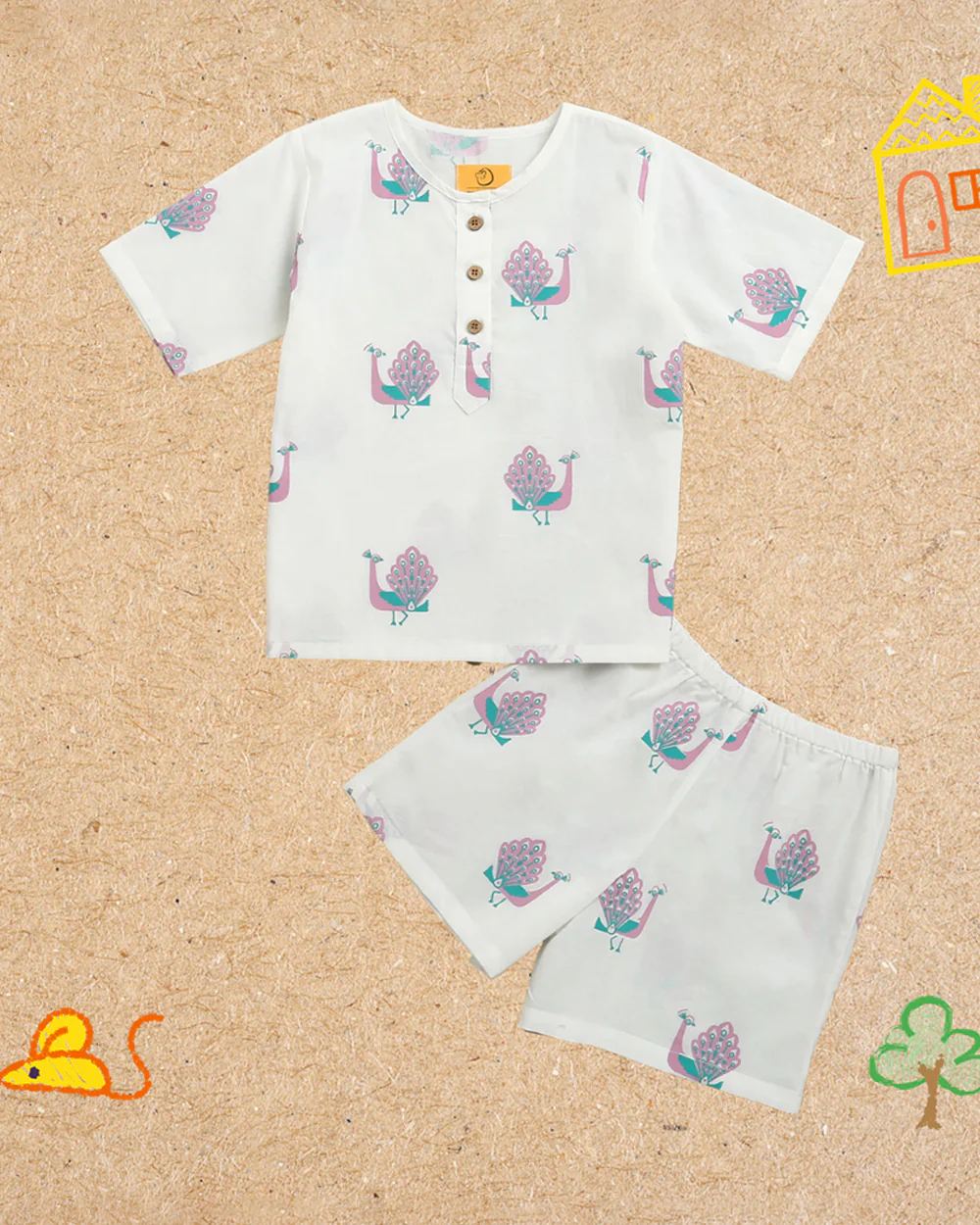 Mouse in The House T-shirt & Shorts Set-The Magestic Peacock-Cotton-For Infants - Image 2