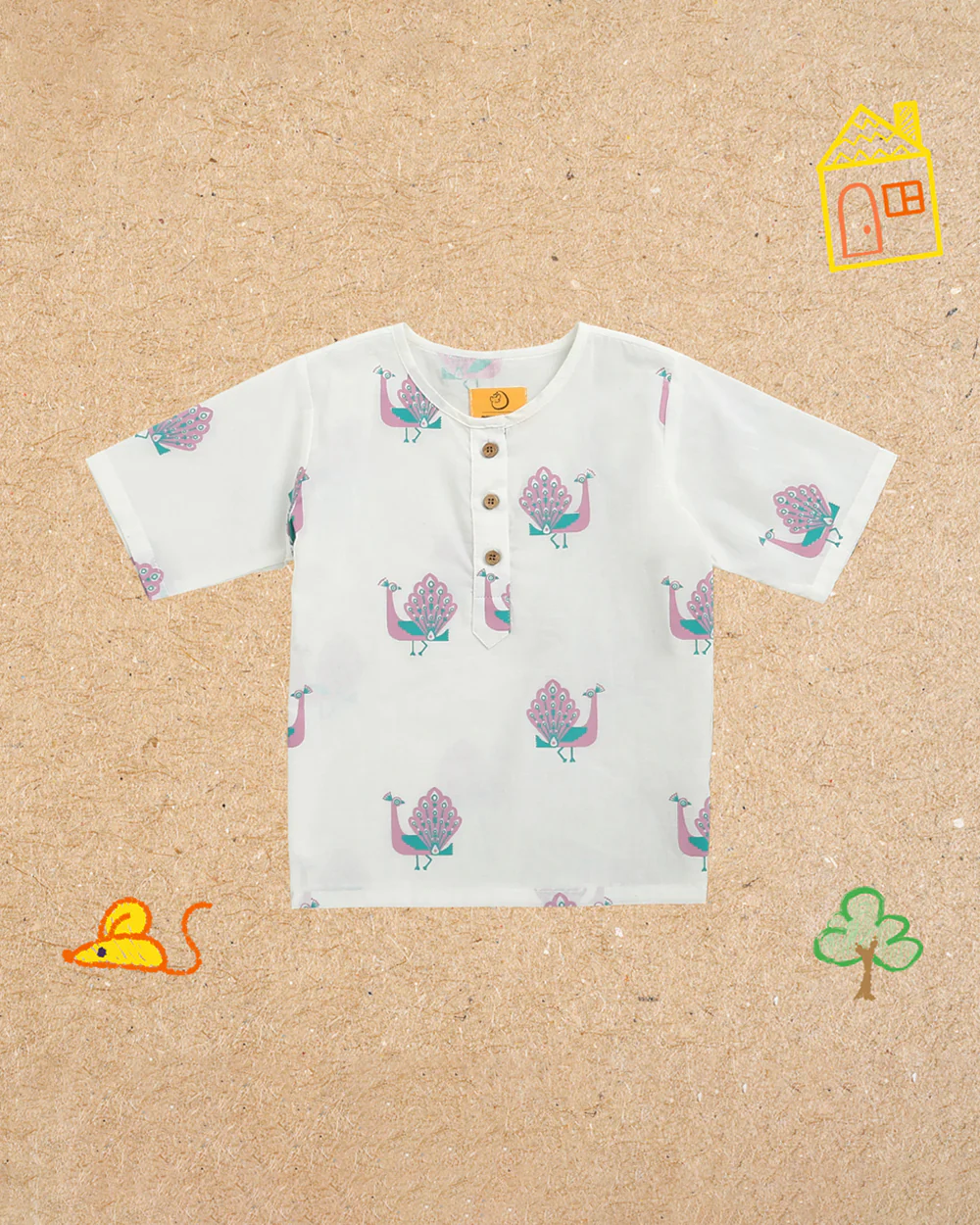 Mouse in The House T-shirt & Shorts Set-The Magestic Peacock-Cotton-For Infants - Image 4