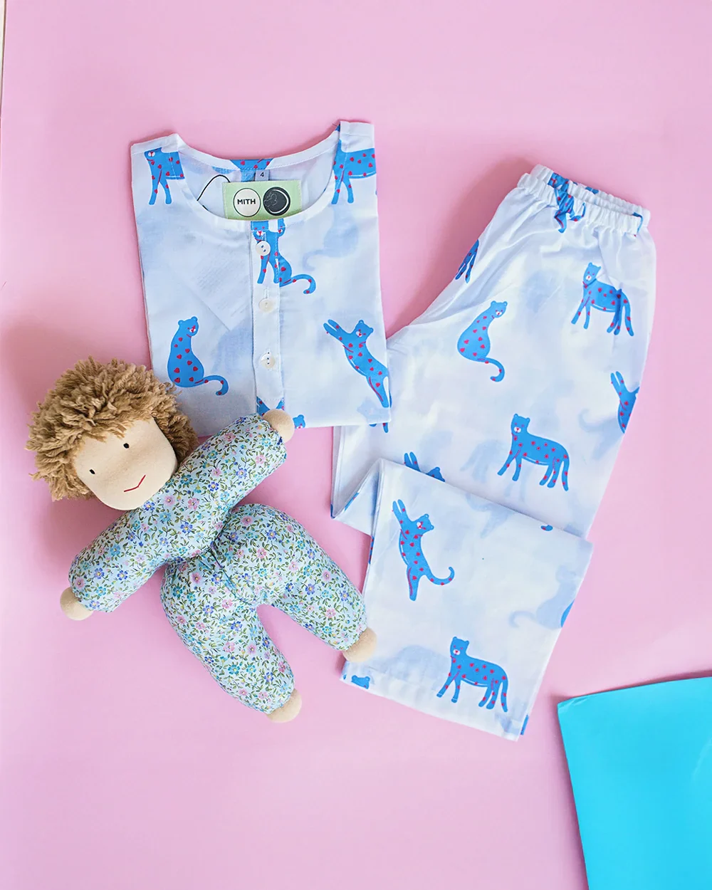 Mouse in the House White & Blue Nightsuit-Blue Panther-Cotton-For Infants - Image 5