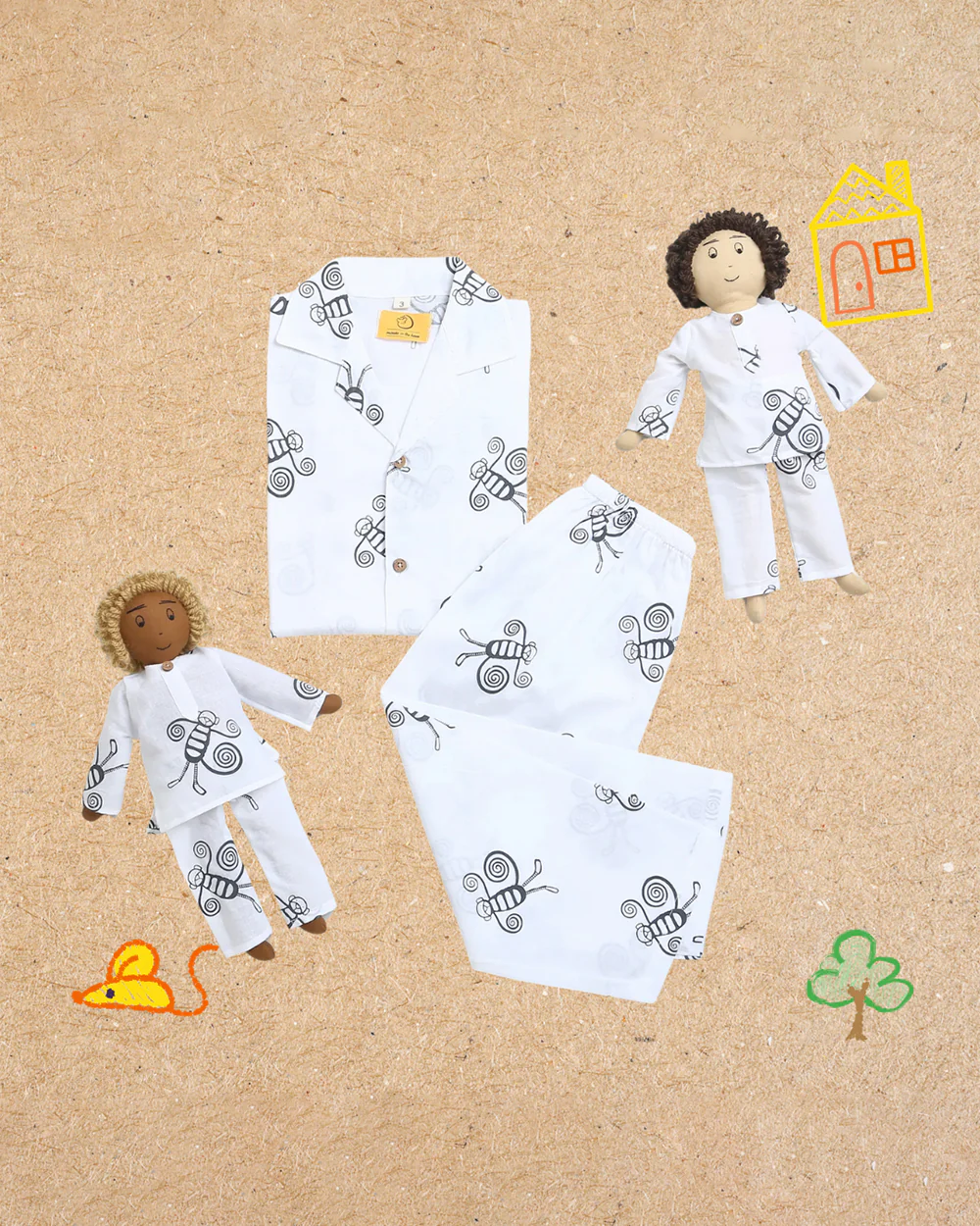 Mouse in The House White Nightsuit-A swinging Monkey-Cotton-For Infants - Image 5