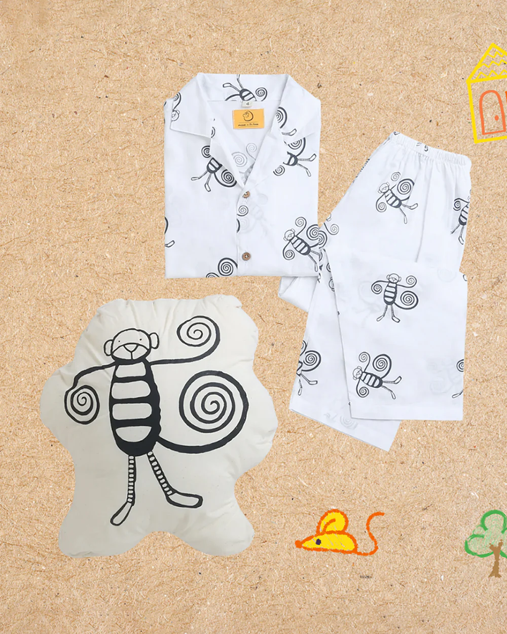 Mouse in The House White Nightsuit-A swinging Monkey-Cotton-For Infants - Image 6