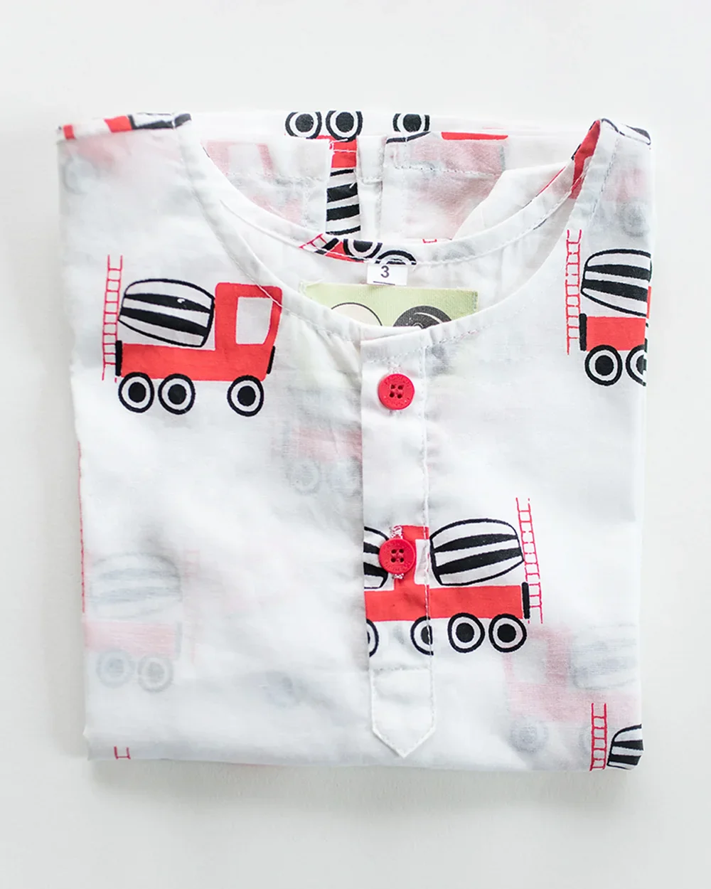 Mouse in the House White & Red Nightsuit-Whirly Cement Mixer-Cotton-For Infants - Image 4