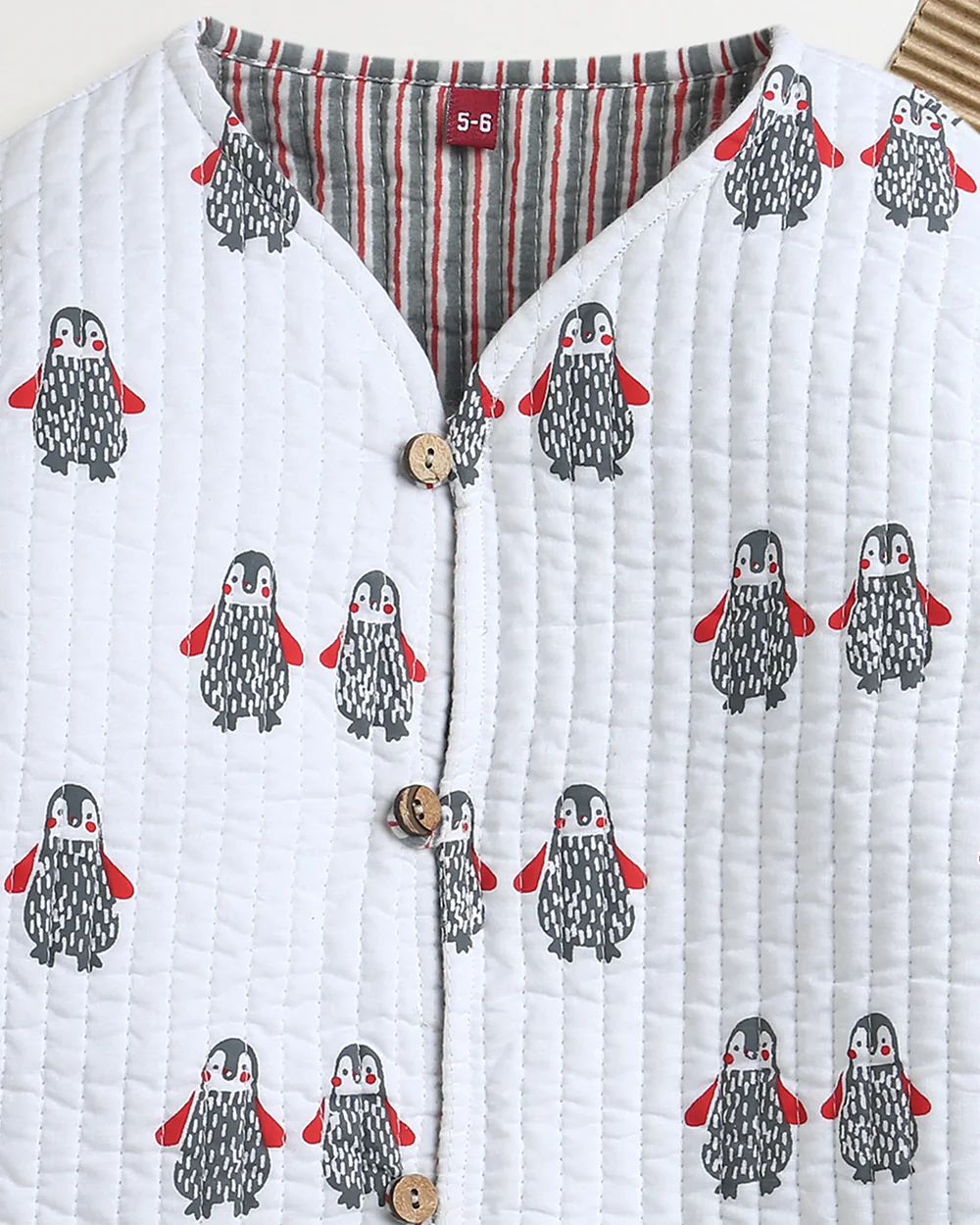 Mouse in the House White Winter Wear Jacket-100% Cotton-Penguin Print-For Infants - Image 3