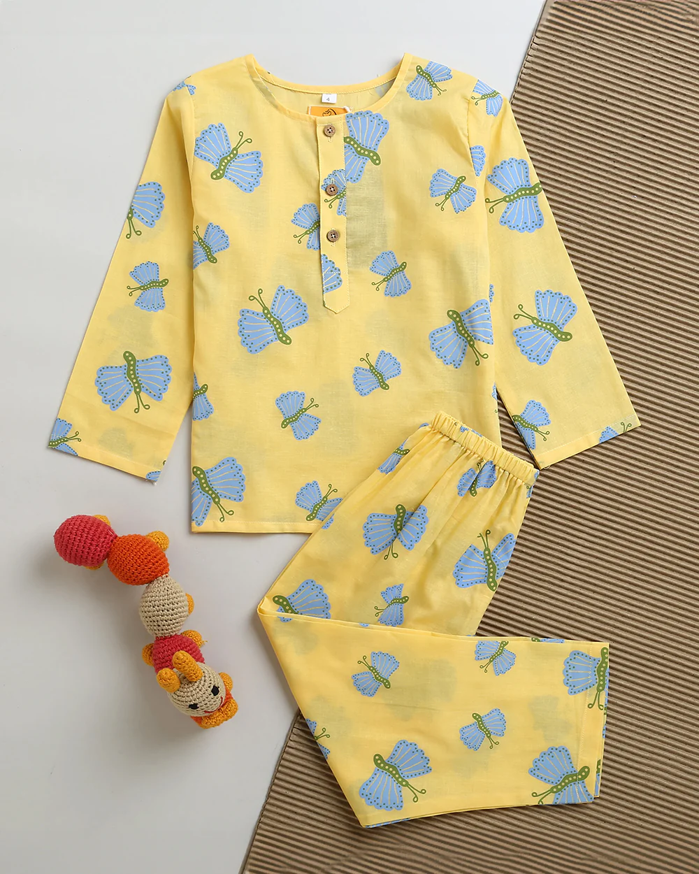Mouse in the house Yellow Nightsuit-A Bright Butterfly-Cotton-For Infants - Image 2
