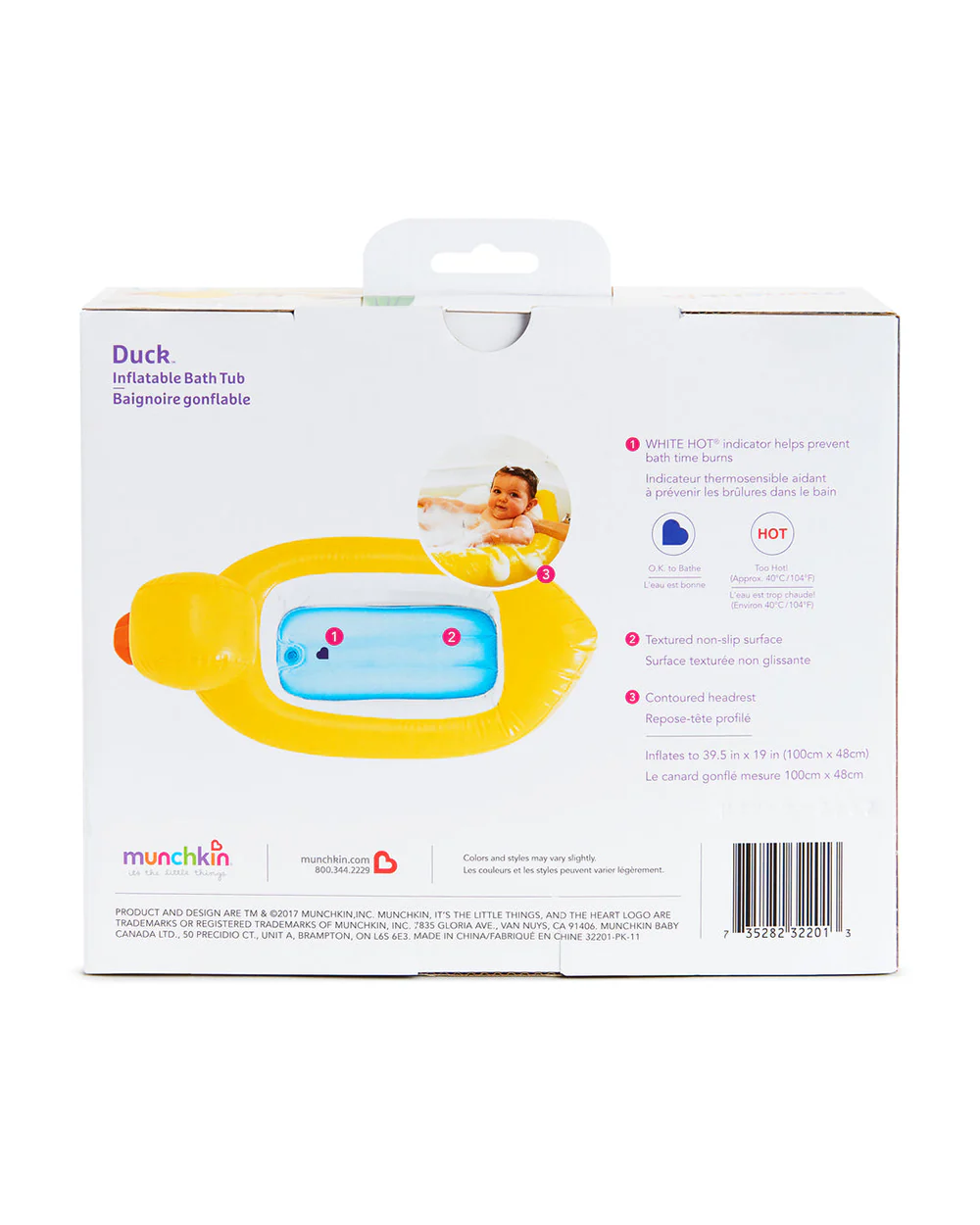 Munchkin White Hot Inflatable Baby Bath Tub-With Temperature Indicator-6 to 24M-Duck - Image 7