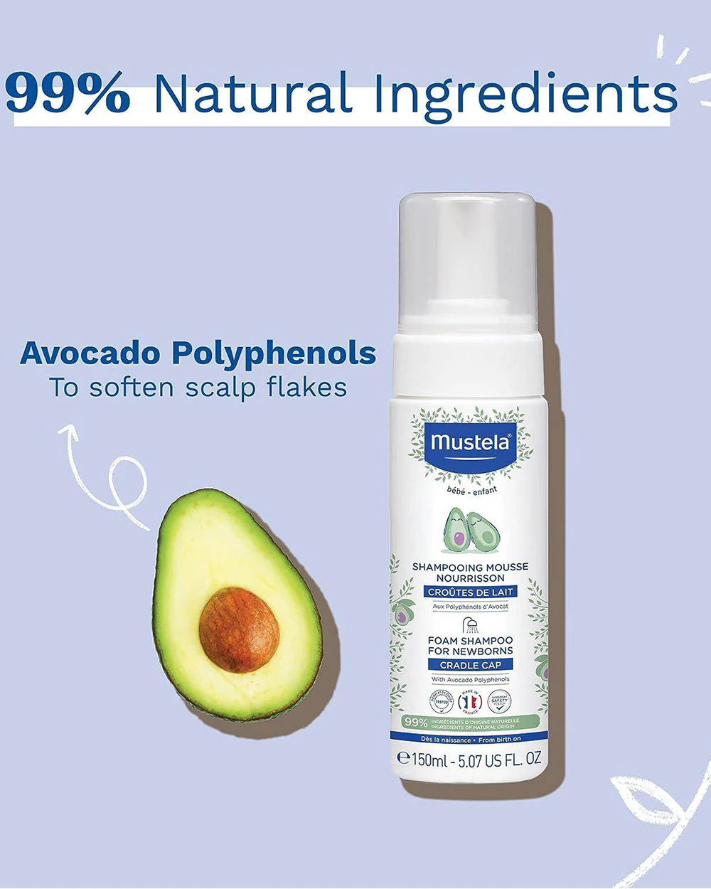 Mustela Foam Baby Shampoo-With Avocado-Helps Treat & Prevent Cradle Cap & Softens Scalp Flakes-Fragrance Free, Tear Free & Safe From Birth On - Image 4