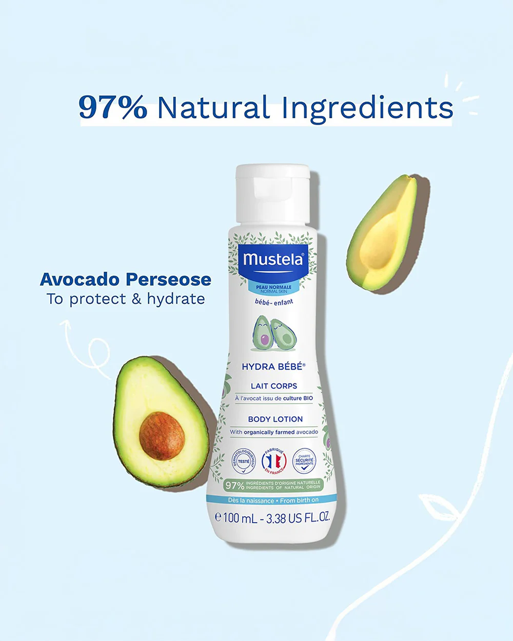 Mustela Hydra Bebe Baby Lotion-With Avocado-Hydrates & Strengthens Skin Barrier-Dermatologically Tested & Safe From Birth On - Image 17