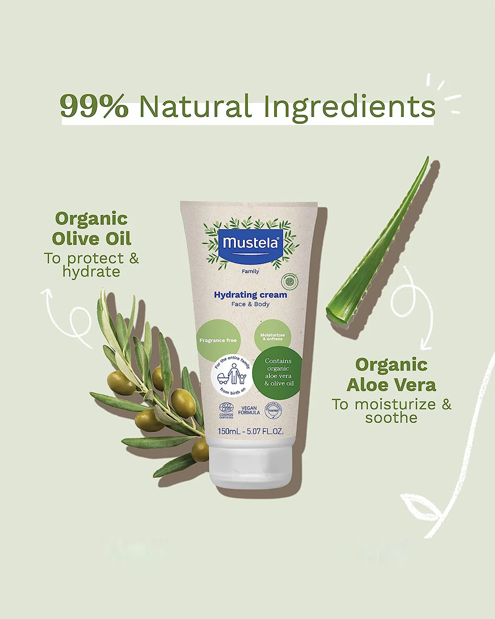 Mustela Hydrating Baby Cream-With Olive Oil & Aloe-Protects Skin, Reduces Redness & Irritation-Non-Staining, Fragrance & Dyes Free - Image 3
