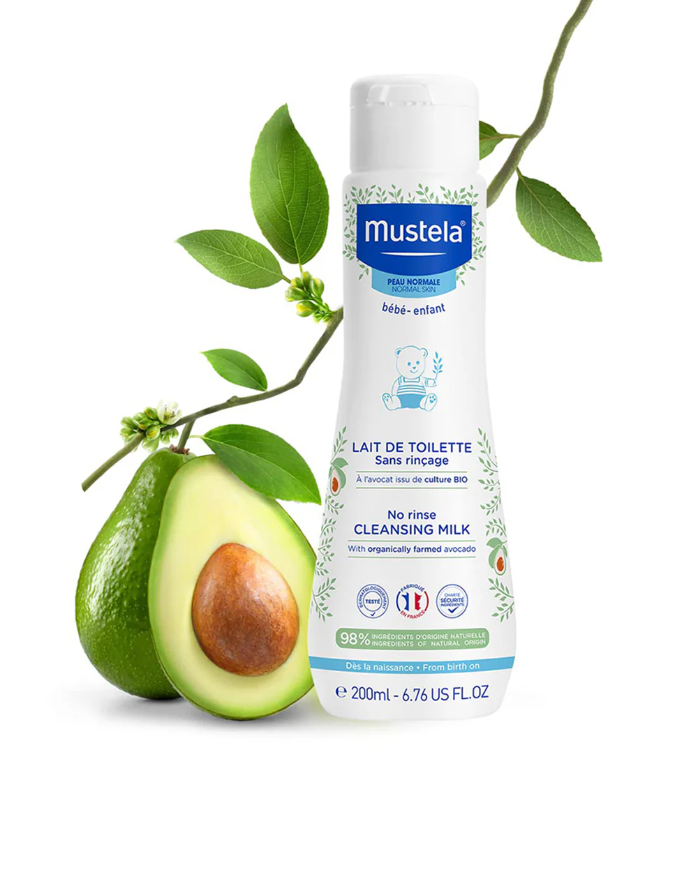 Mustela No Rinse Baby Cleansing Milk-With Avocado For Deep Nourishment & Hydration-98% Natural Ingredients & Safe From Birth On - Image 2