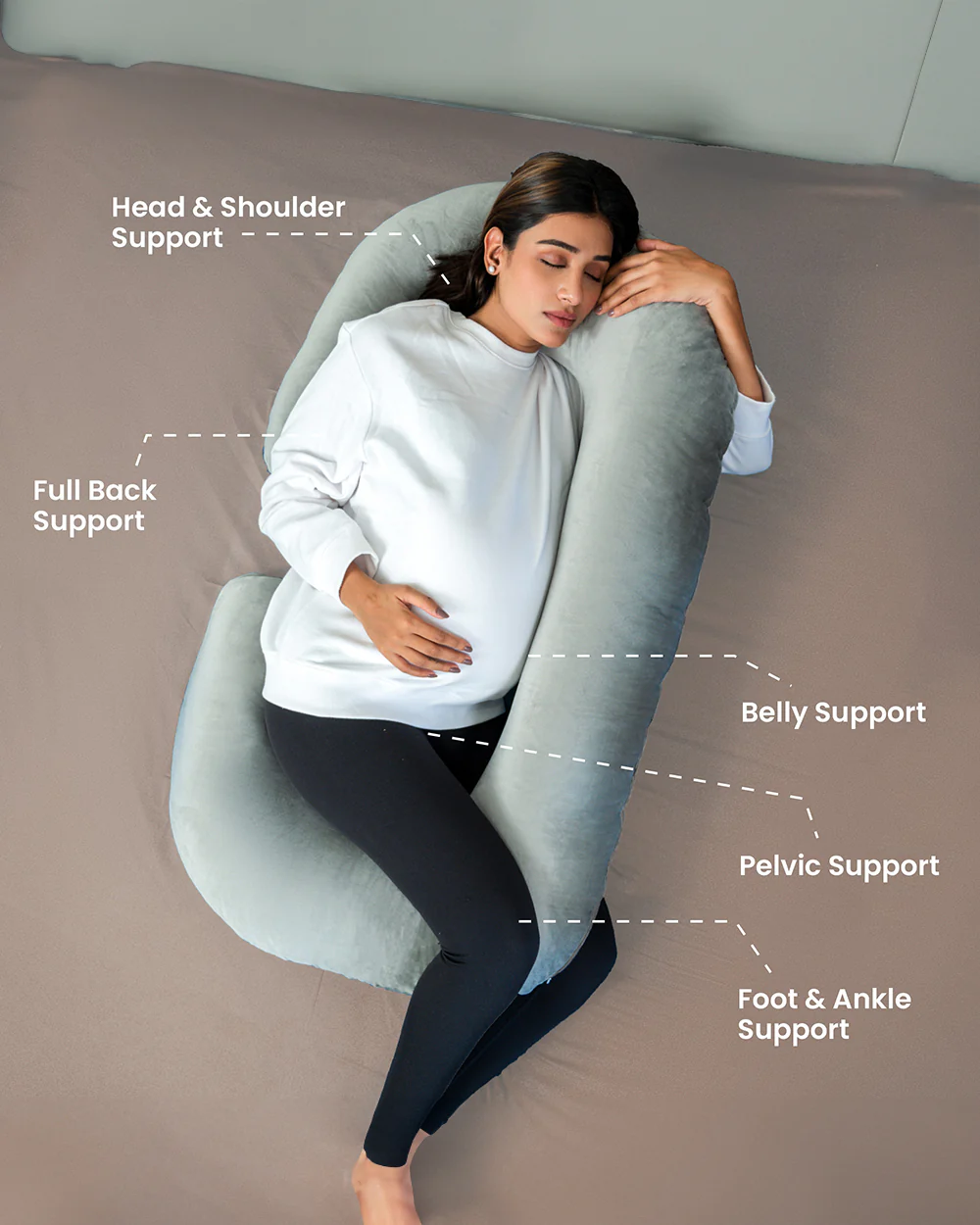 MY ARMOR C Shaped Pregnancy Pillow-Full Body-Grey-Microfibre-Premium Velvet Outer Cover-For Maternity - Image 2